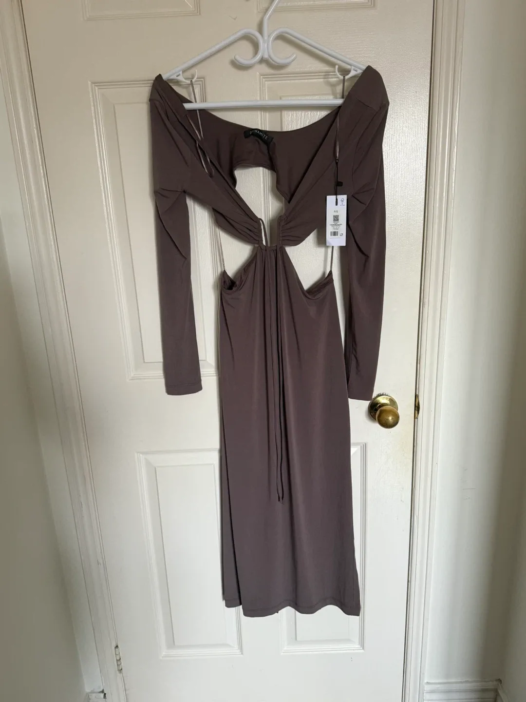 Dynamite Plum Truffle Long Sleeve Cutout Dress - S