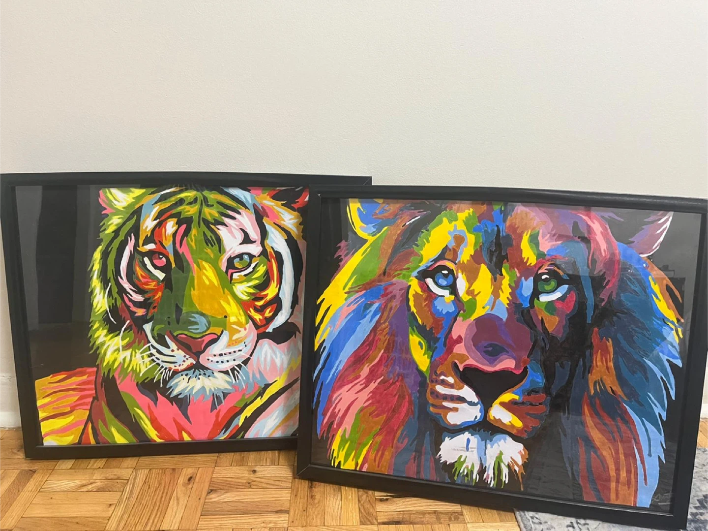 Framed Paint-Tiger & Lion Art