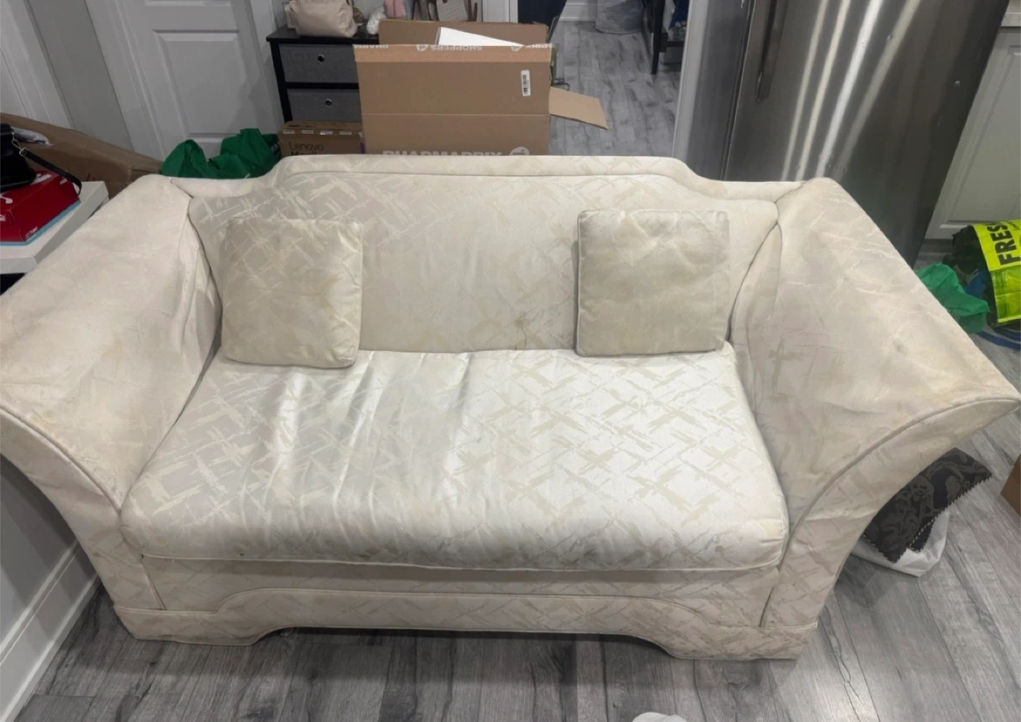 Cream Loveseat Sofa with Pillows