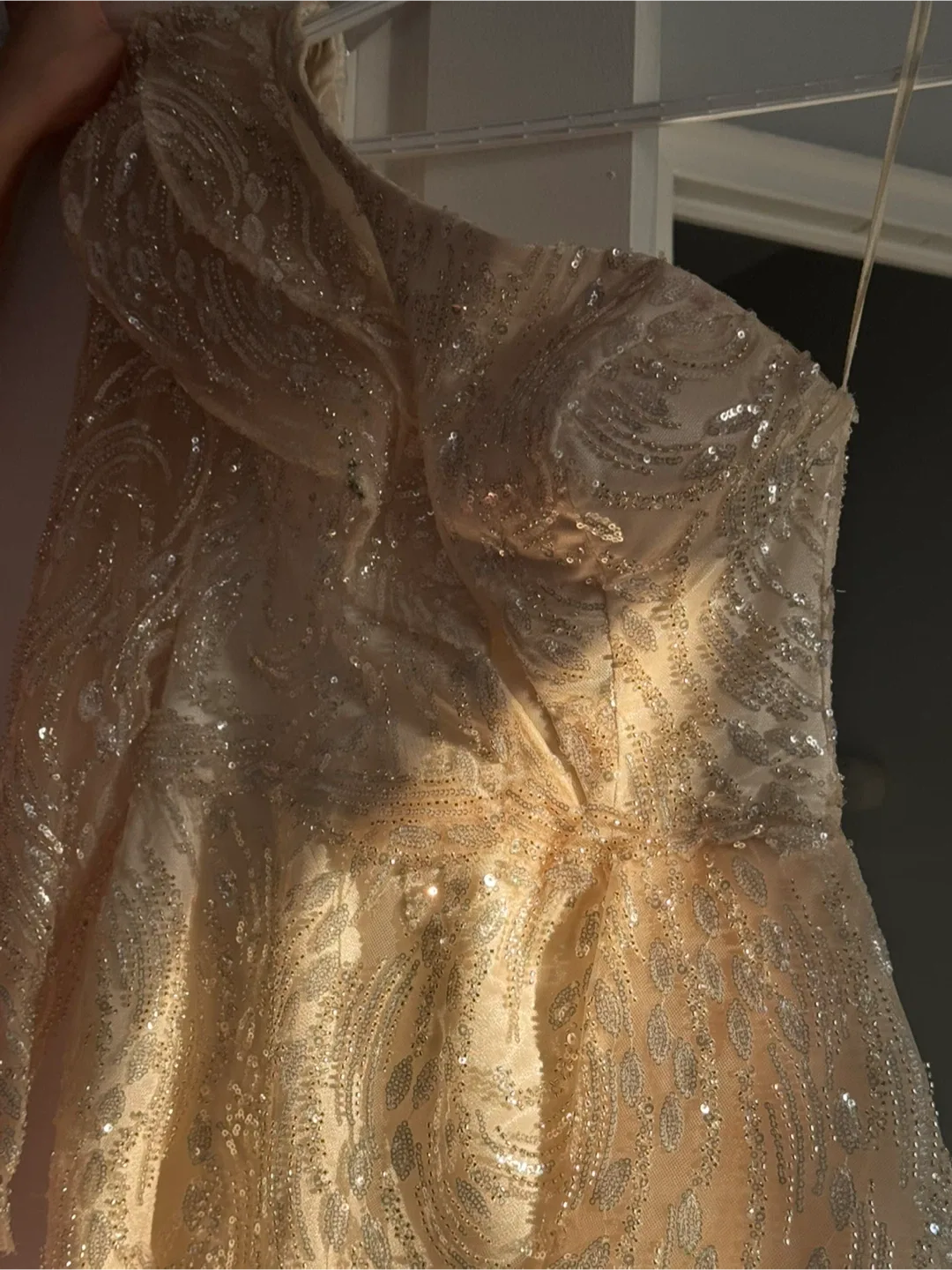 Beige Sequin One-Shoulder Dress