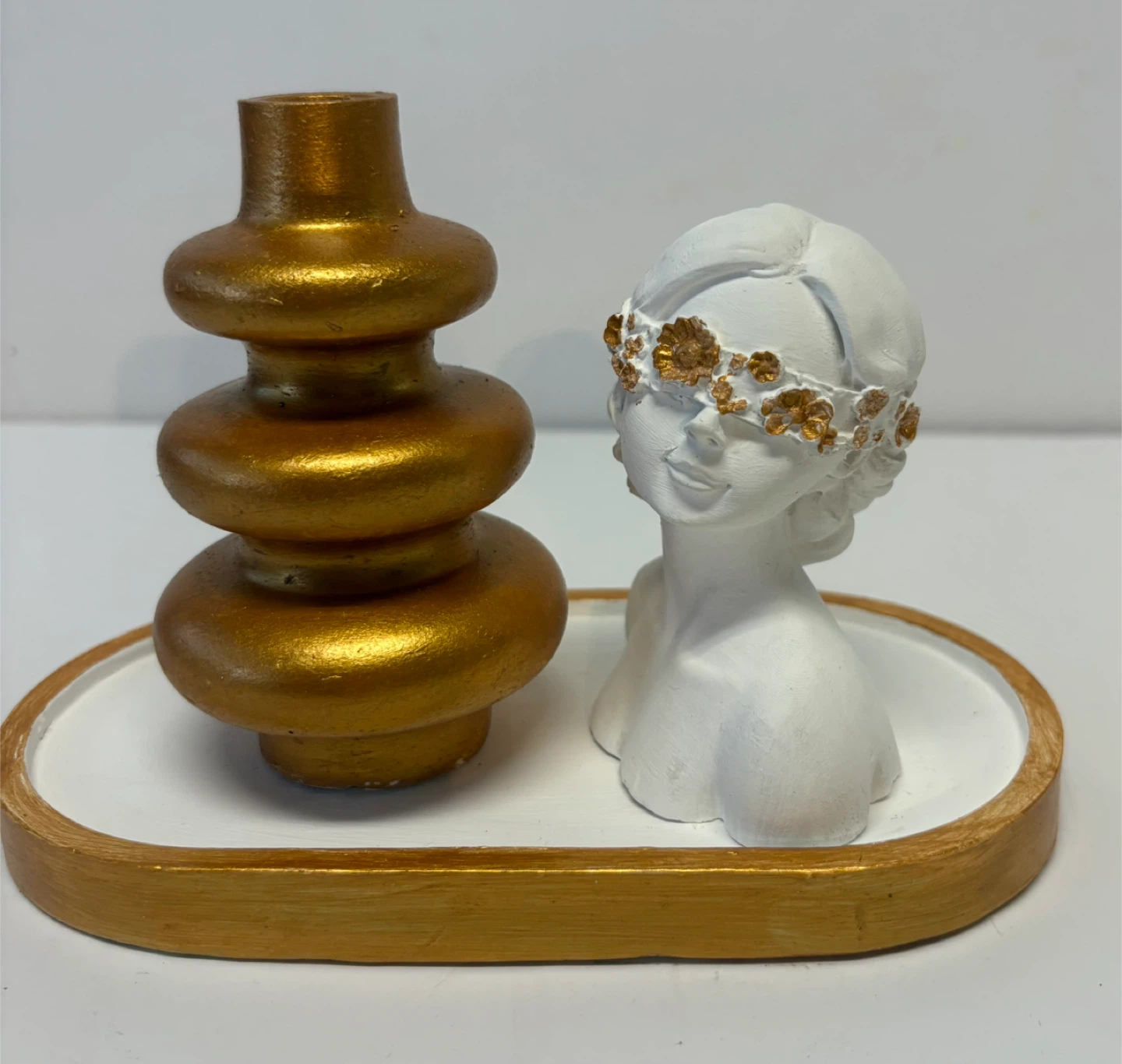 Handmade Decorative Tray Set -tray, vase &head figurine girl