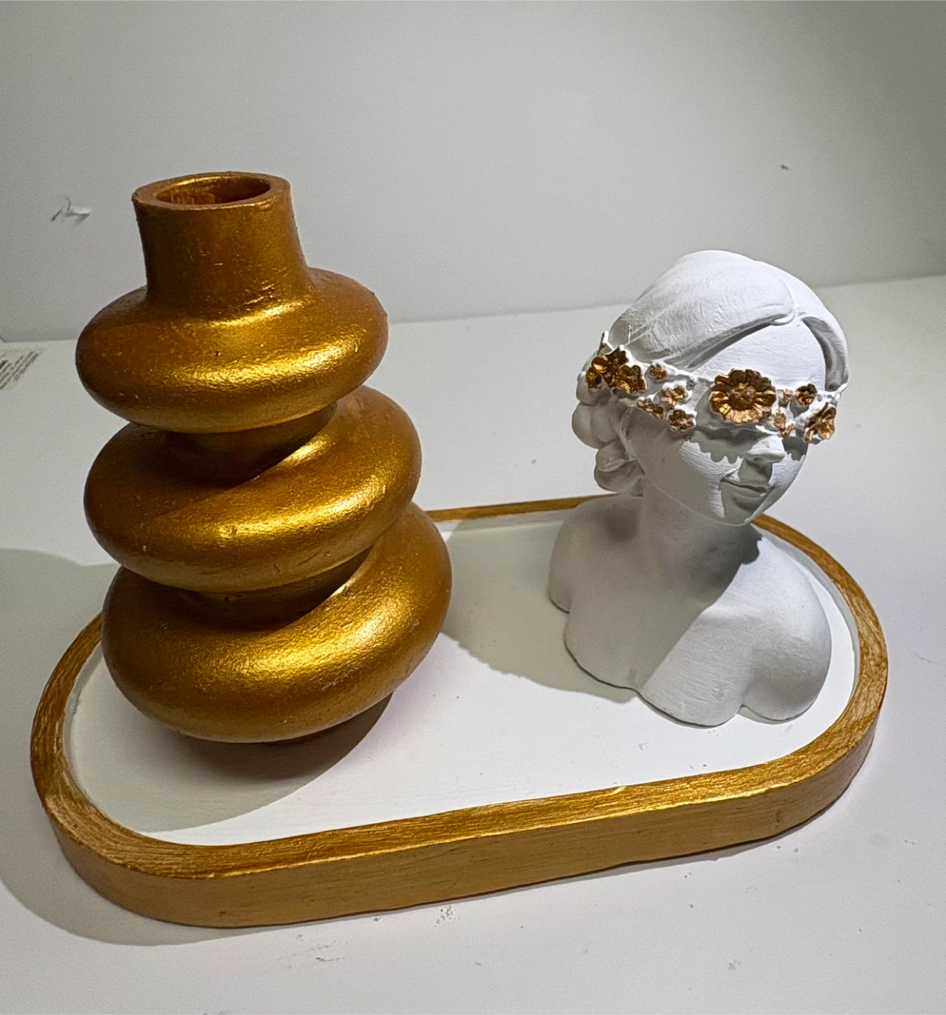 Handmade Decorative Tray Set -tray, vase &head figurine girl - photo 2