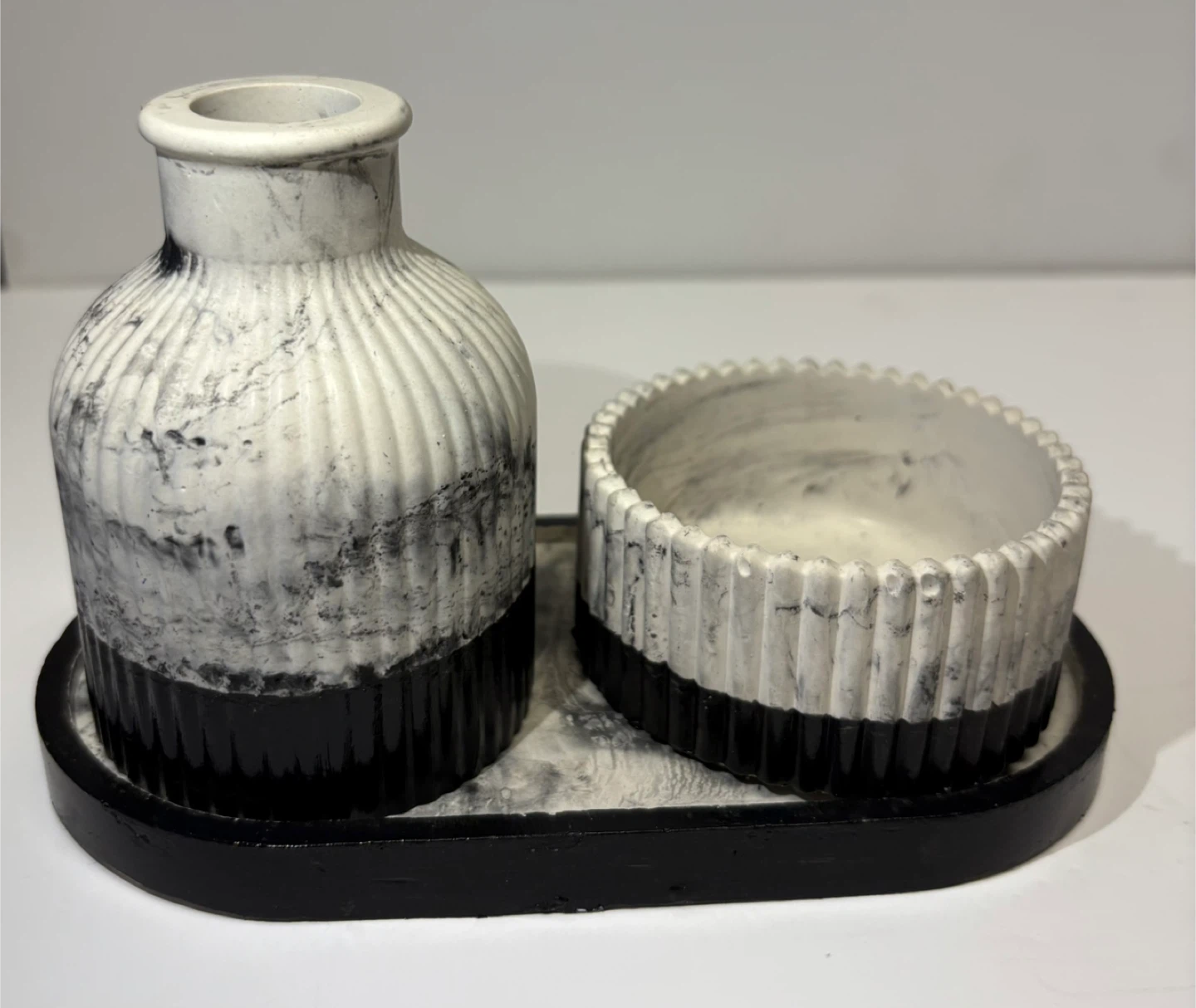 Handmade marble tray with trinket box and vase set
