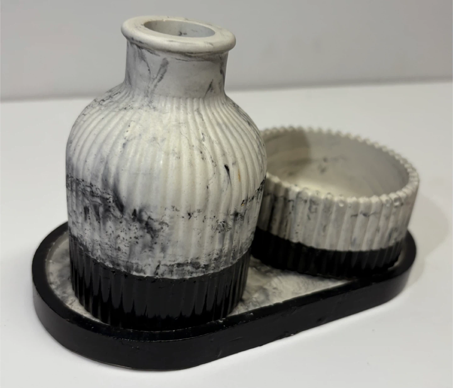 Handmade marble tray with trinket box and vase set - photo 3