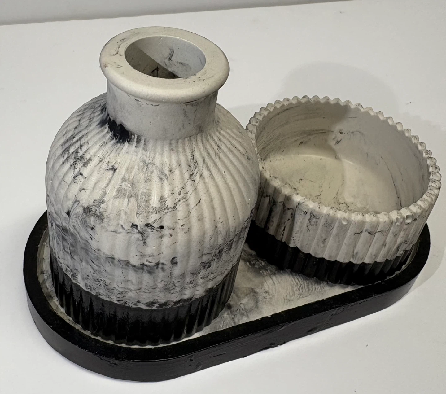 Handmade marble tray with trinket box and vase set - photo 4