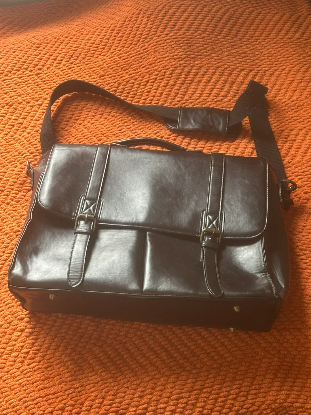 Black Feux Leather Messenger Bag