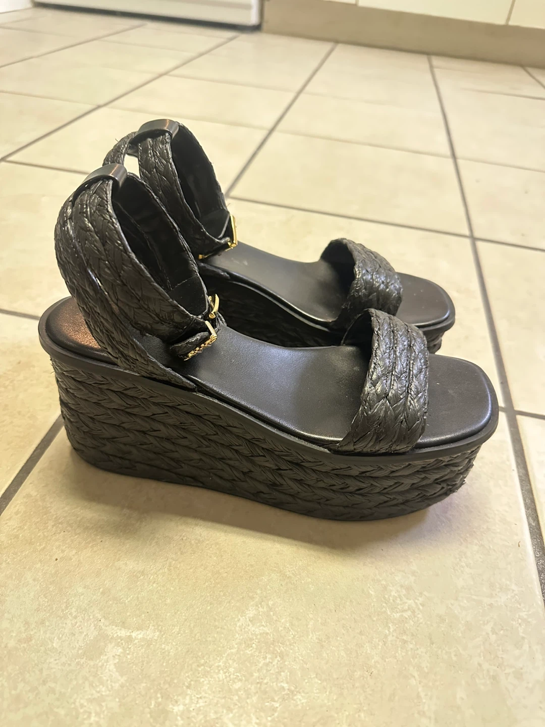 Black Wedge Sandals