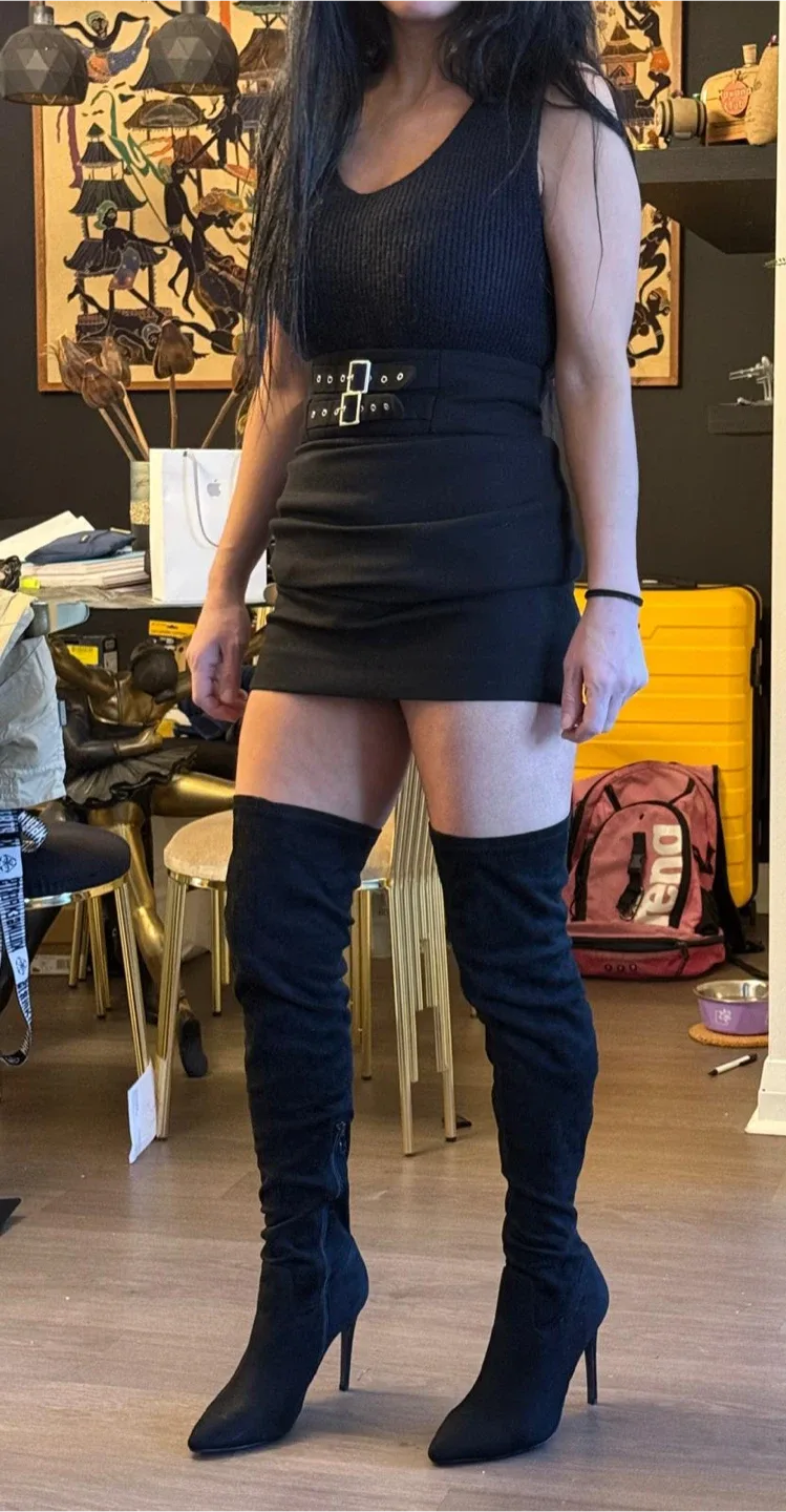 Black Thigh High Heeled Boots