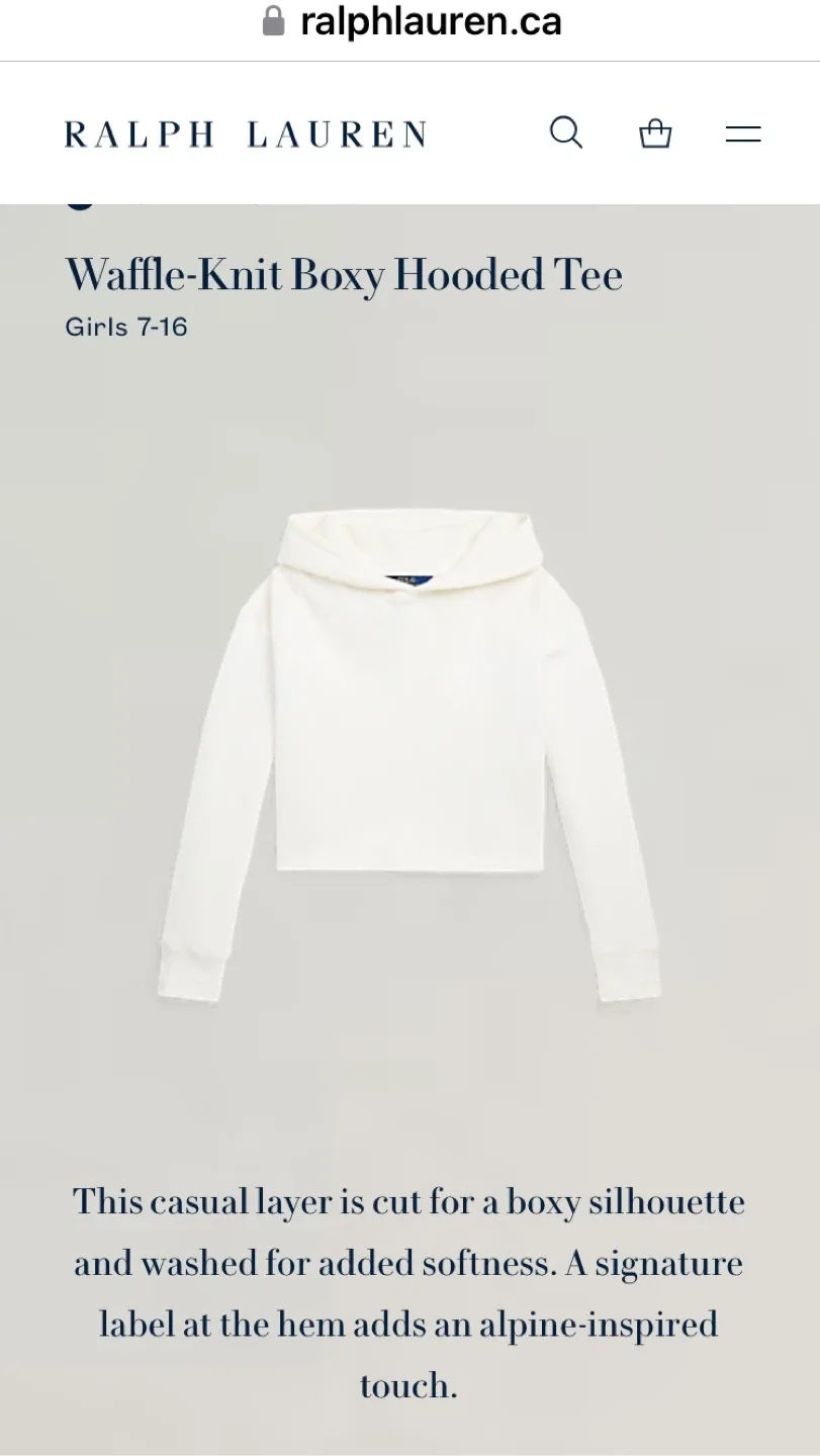 Polo Girls Waffle Cropped White Hoodie - Size 12-14Yr image indicator(2)