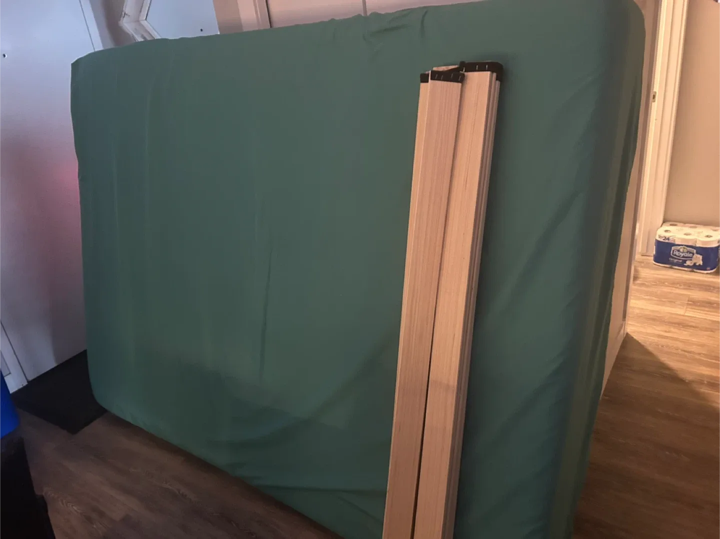 Bed frame with wooden headboard