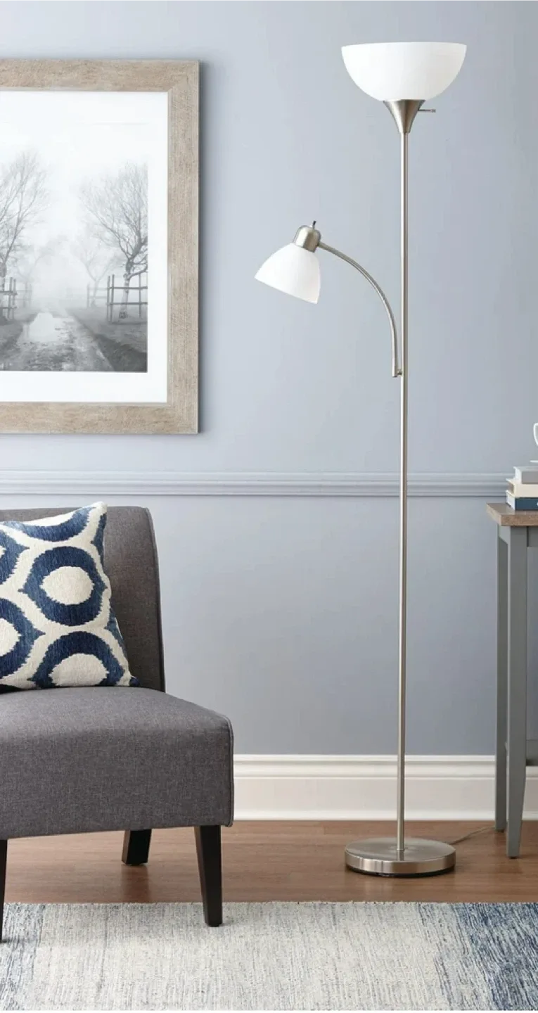 Mainstays Floor Lamp, 72.5", Brushed Nickel image indicator(4)