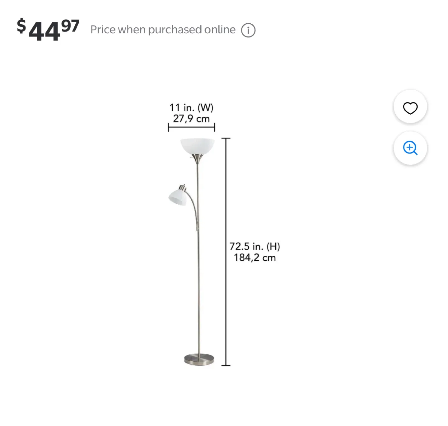 Mainstays Floor Lamp, 72.5", Brushed Nickel image indicator(2)