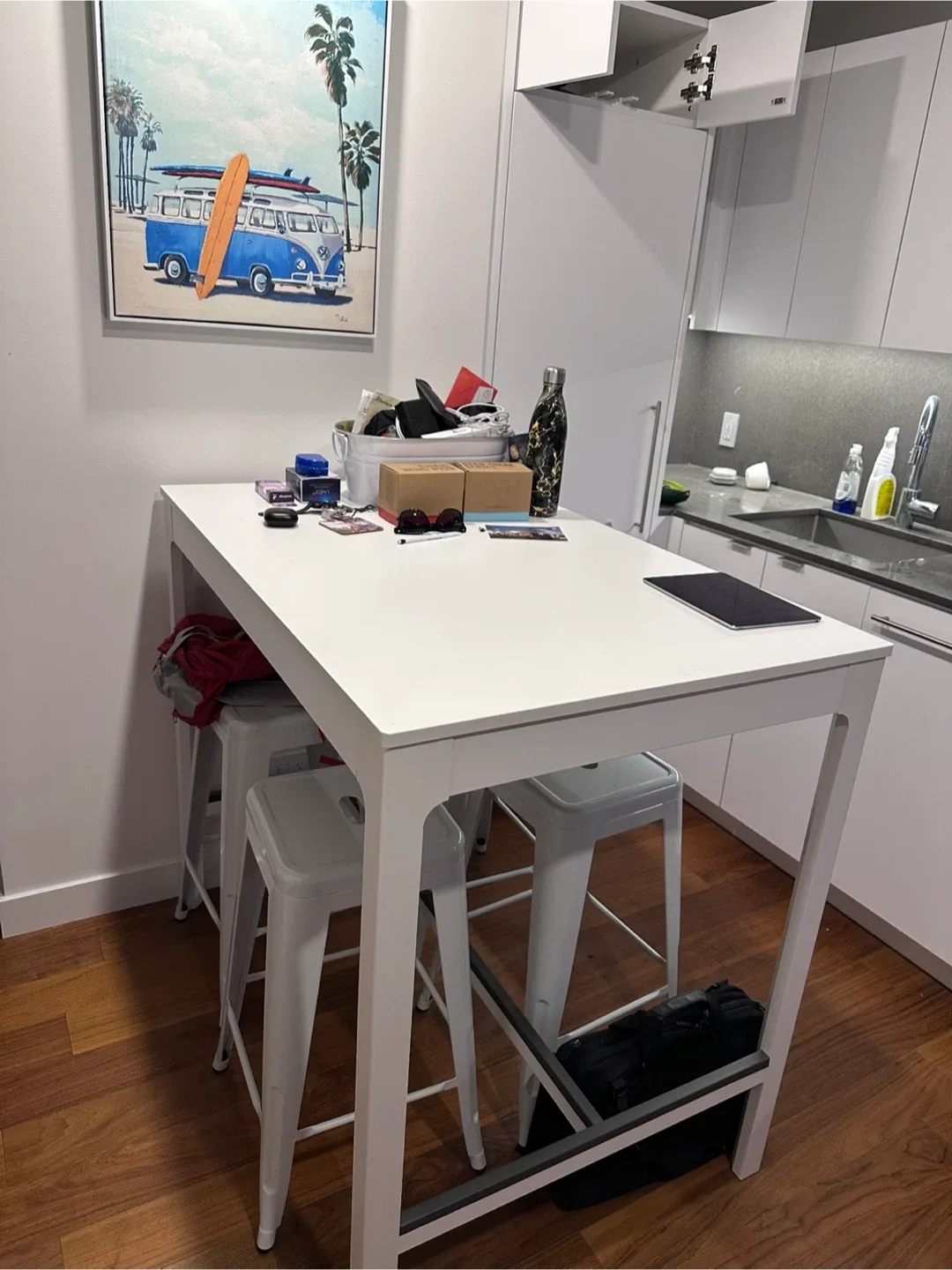 IKEA White High Dining Table with Stools