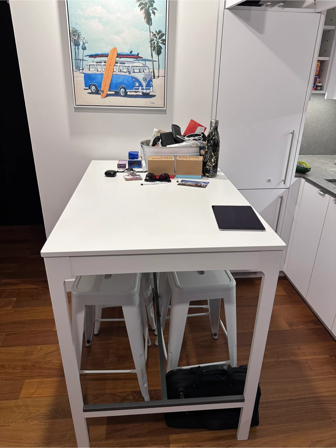 IKEA White High Dining Table with Stools - photo 2