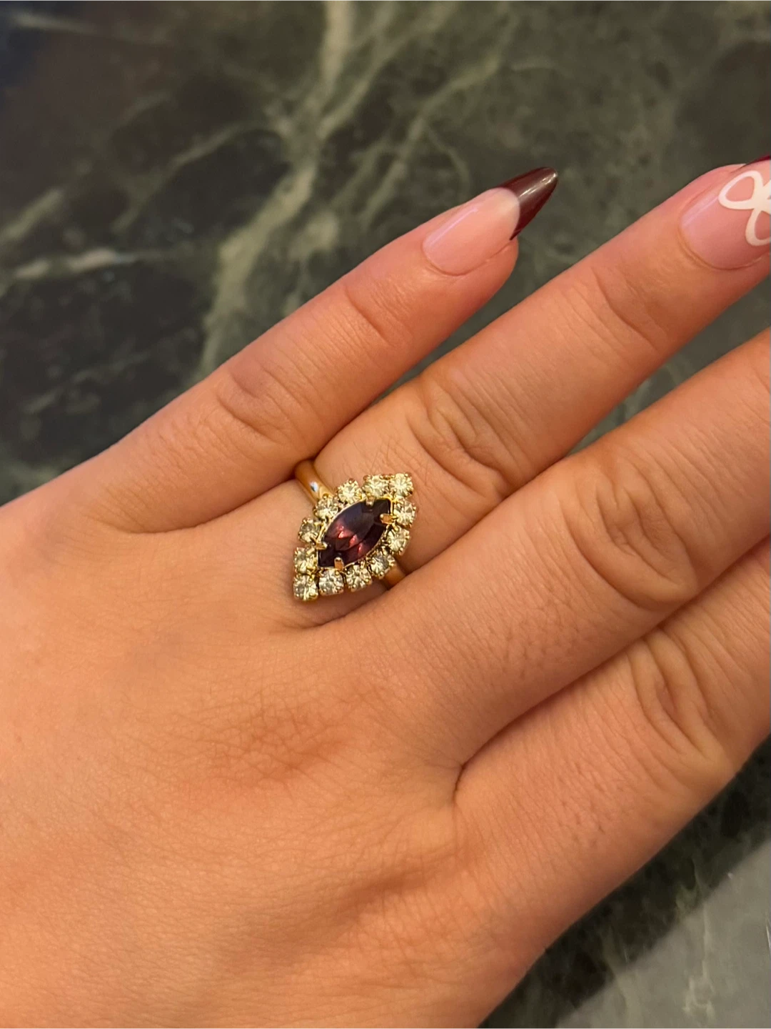 Gold Tone Ring with Gemstone - Adjustable