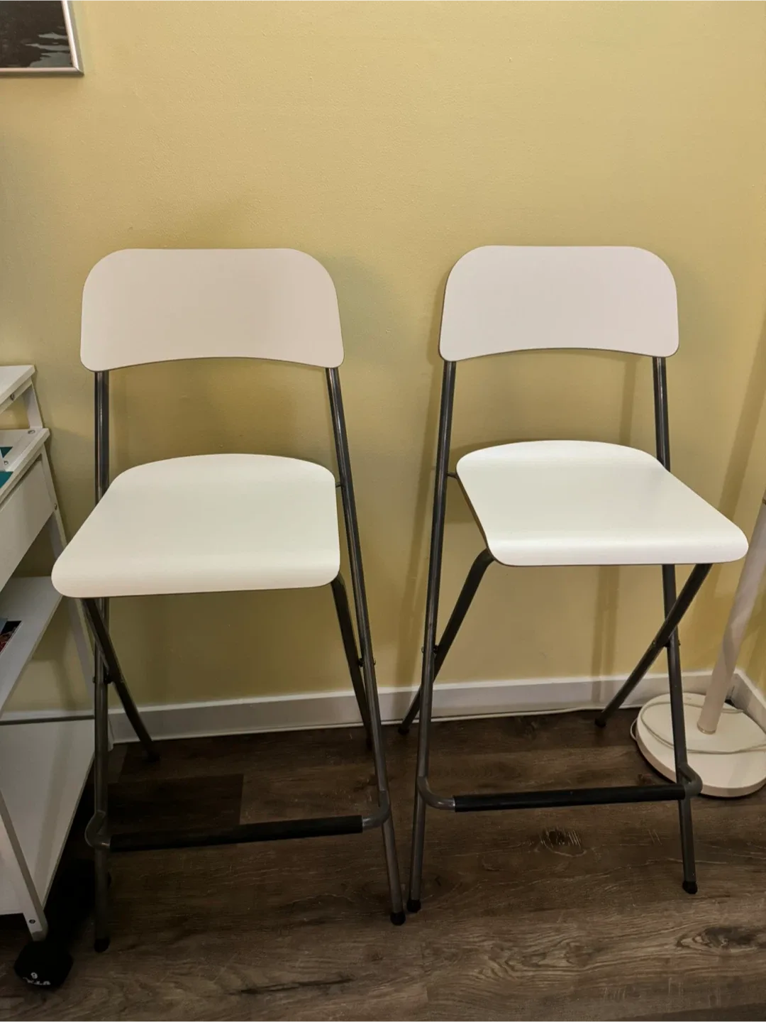 White Folding Bar Stools - Pair