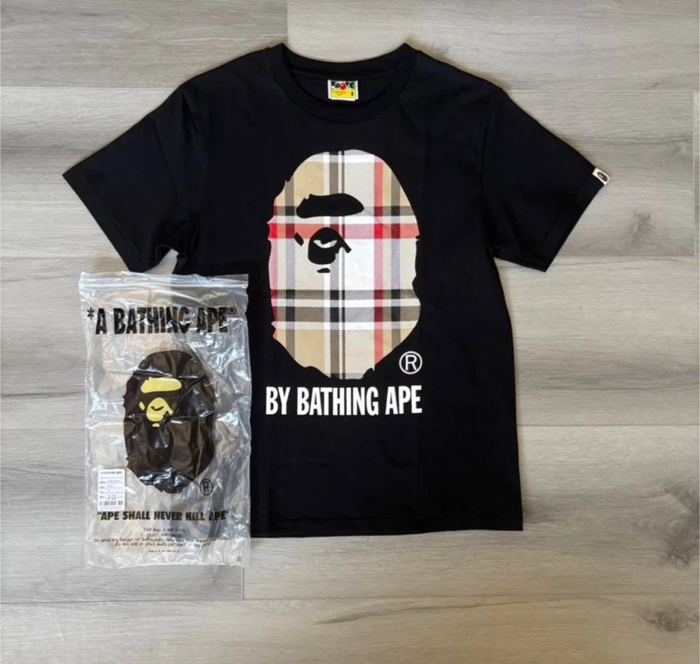 Bape Burberry Plaid Ape Head Black T Shirt - All Sizes
