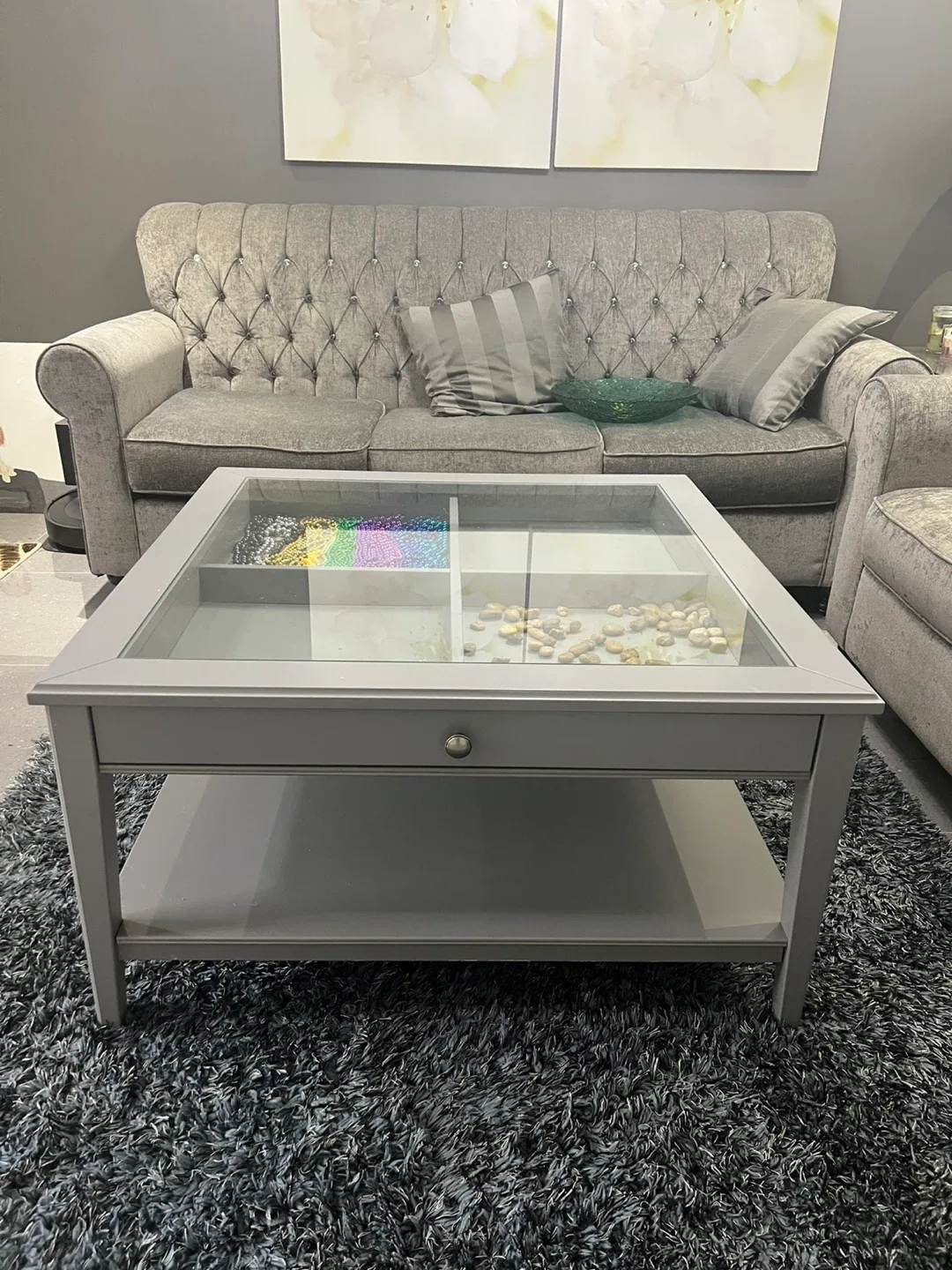 Grey Coffee Table with Glass Top image indicator(2)