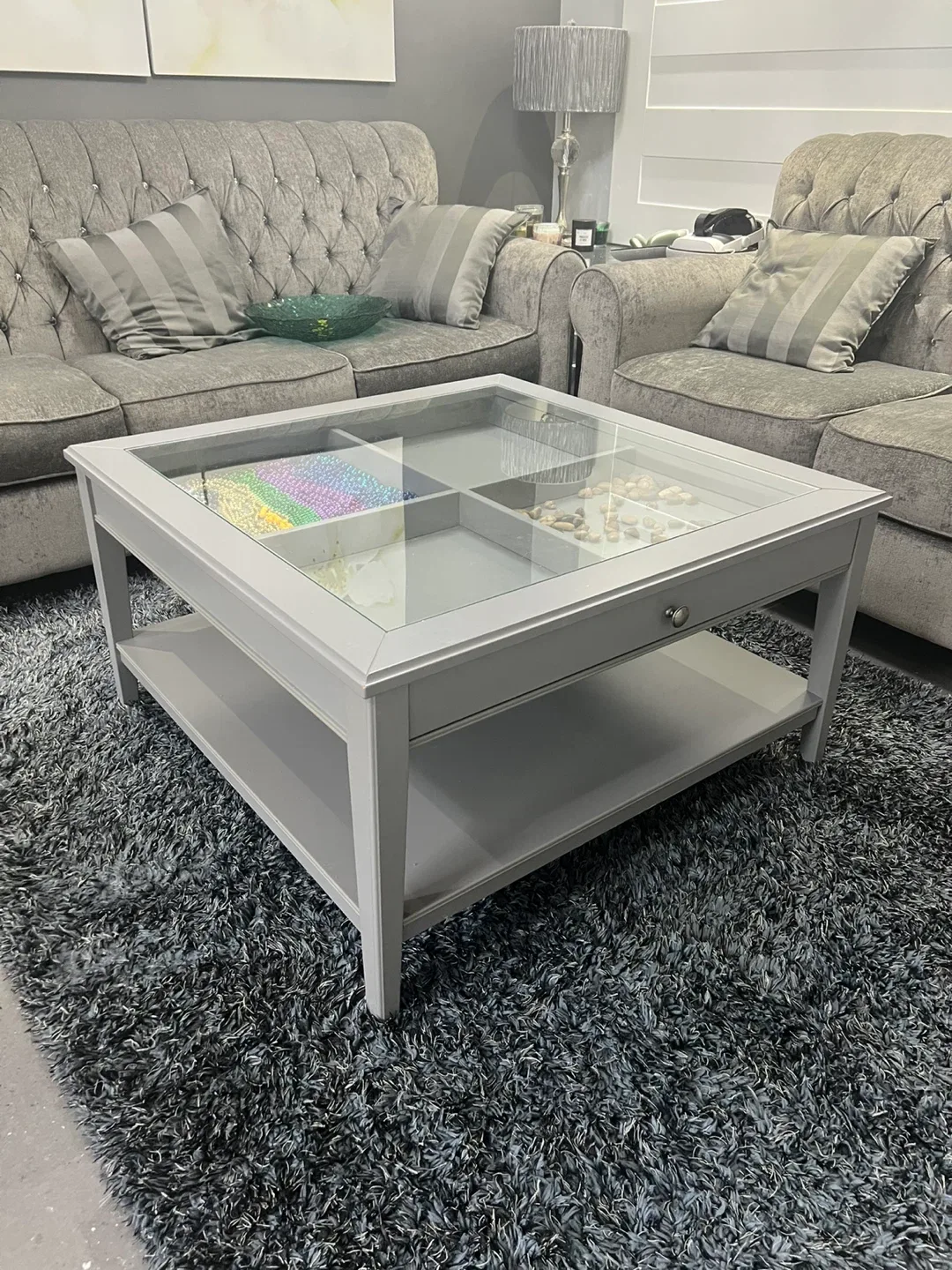 Grey Coffee Table with Glass Top