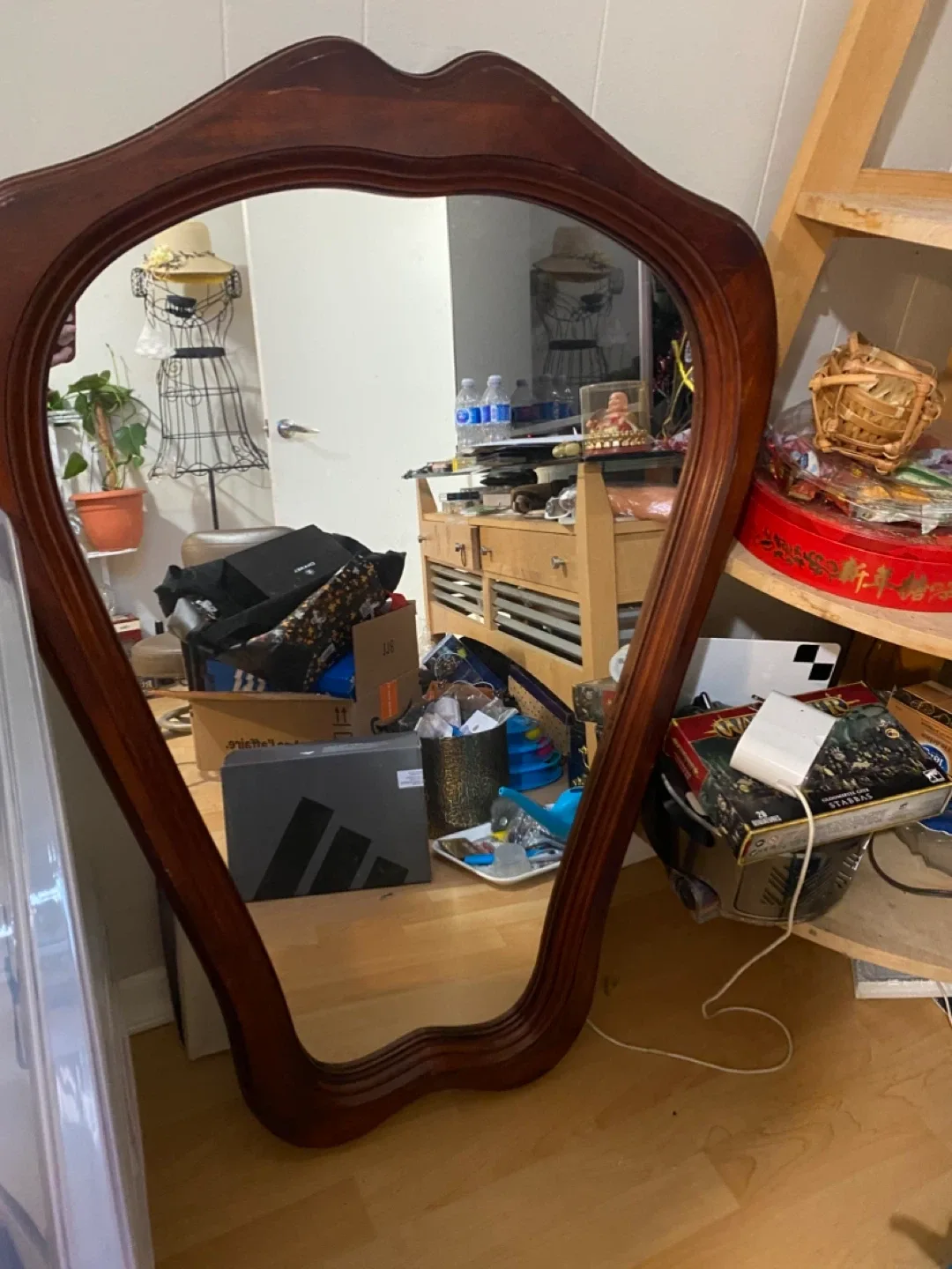 Vintage Wood Framed Wall Mirror