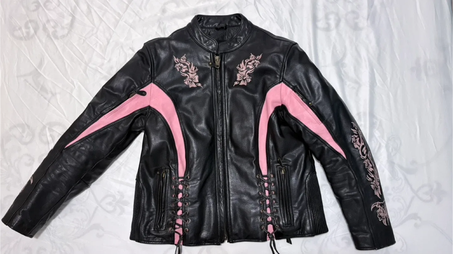 Leather Jacket - Black & Pink