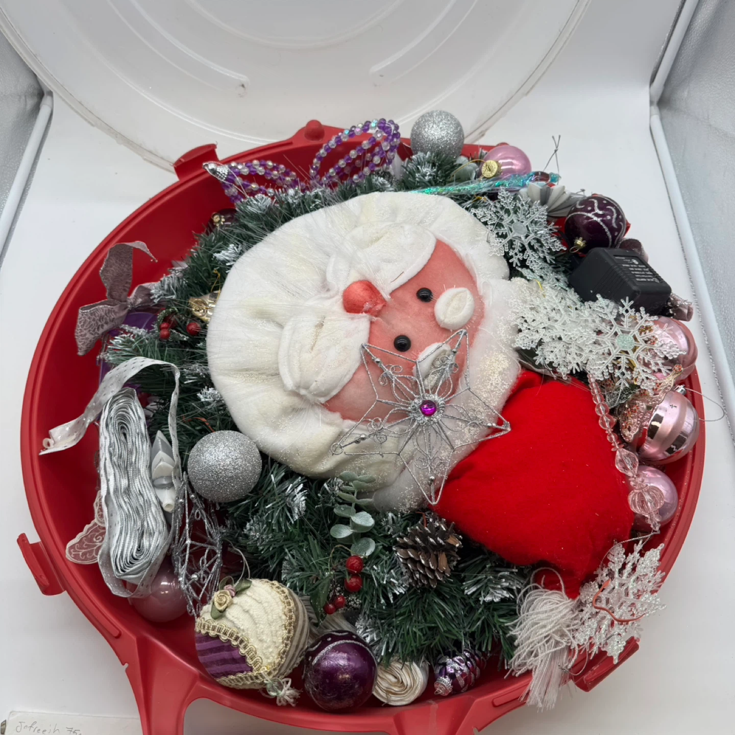 Christmas Decoration Box with Santa Wreath & Ornaments – Used - photo 2