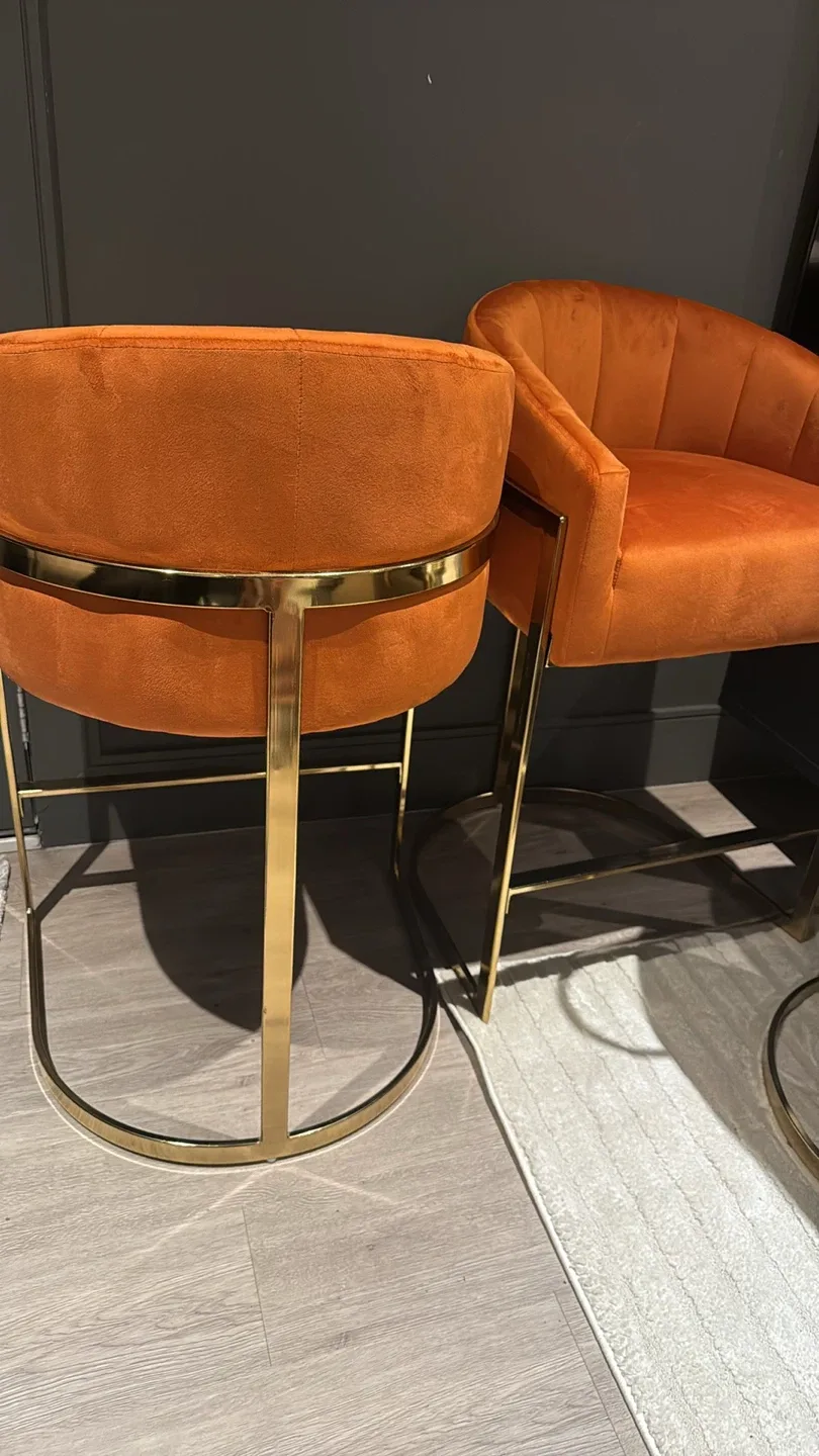 Brand New Gold & Orange Velvet Bar Stools - Set of 2 image indicator(2)