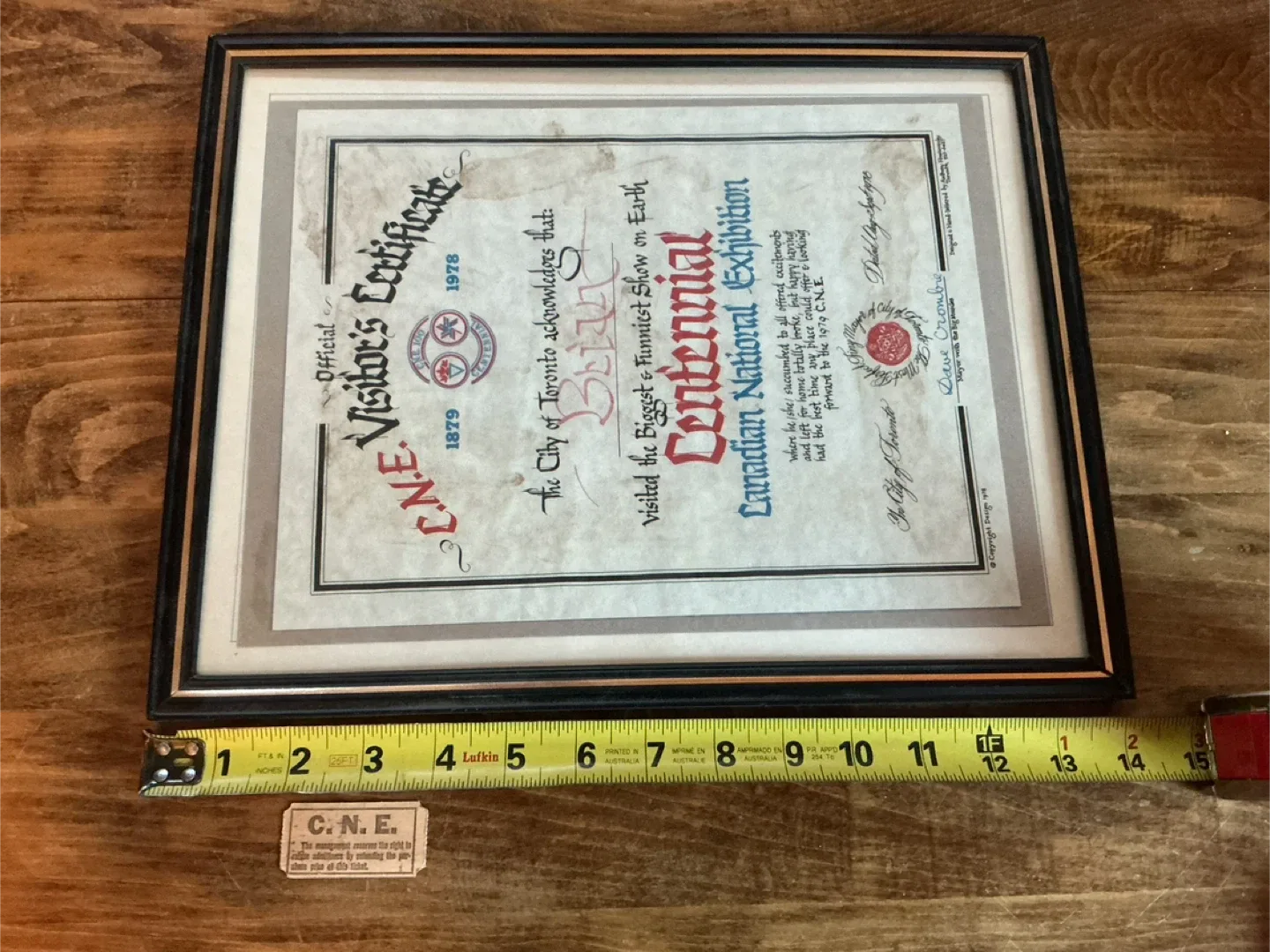 Vintage 1978 CNE Visitors Centennial Certificate In Frame ! image indicator(5)