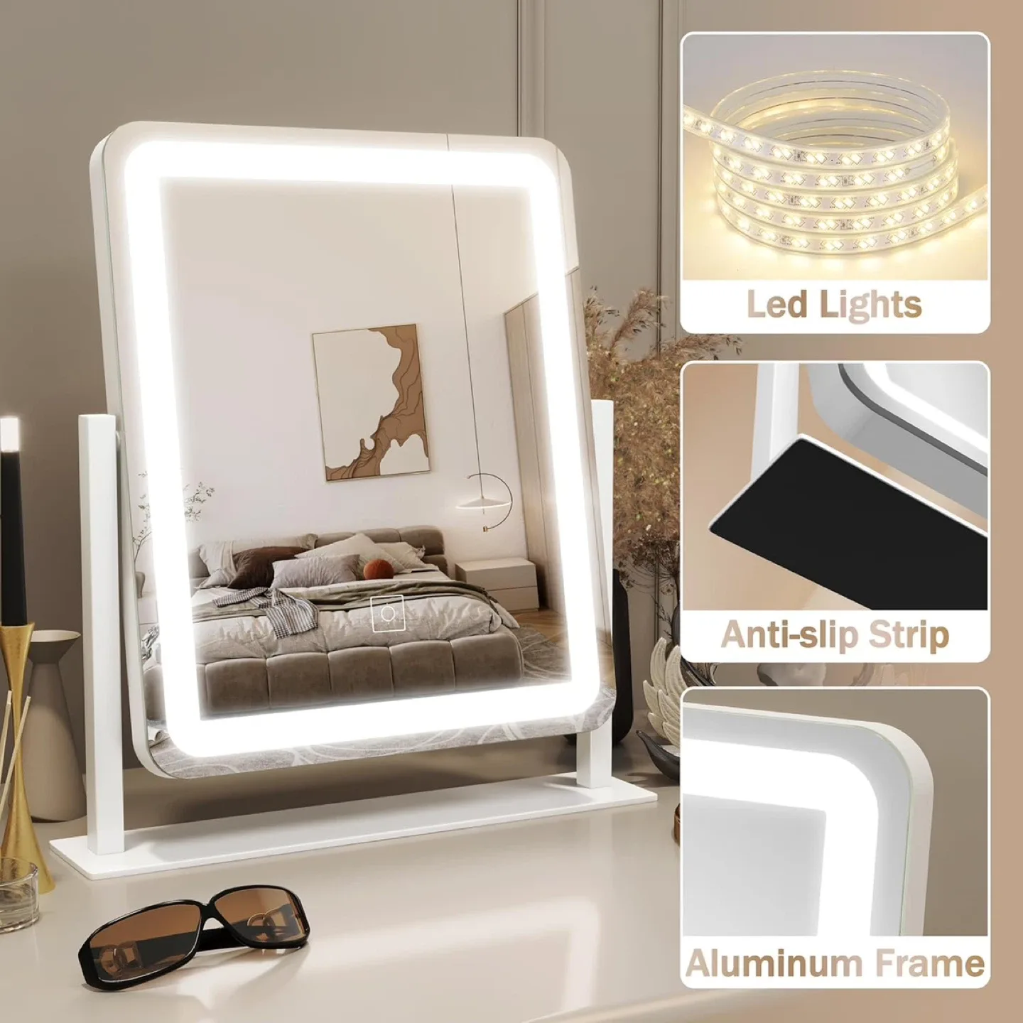 Makeup Vanity Mirror 17" Large LED Lighted Mirror, White. NEW image indicator(3)