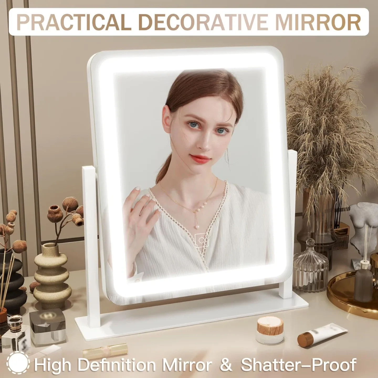 Makeup Vanity Mirror 17" Large LED Lighted Mirror, White. NEW image indicator(2)