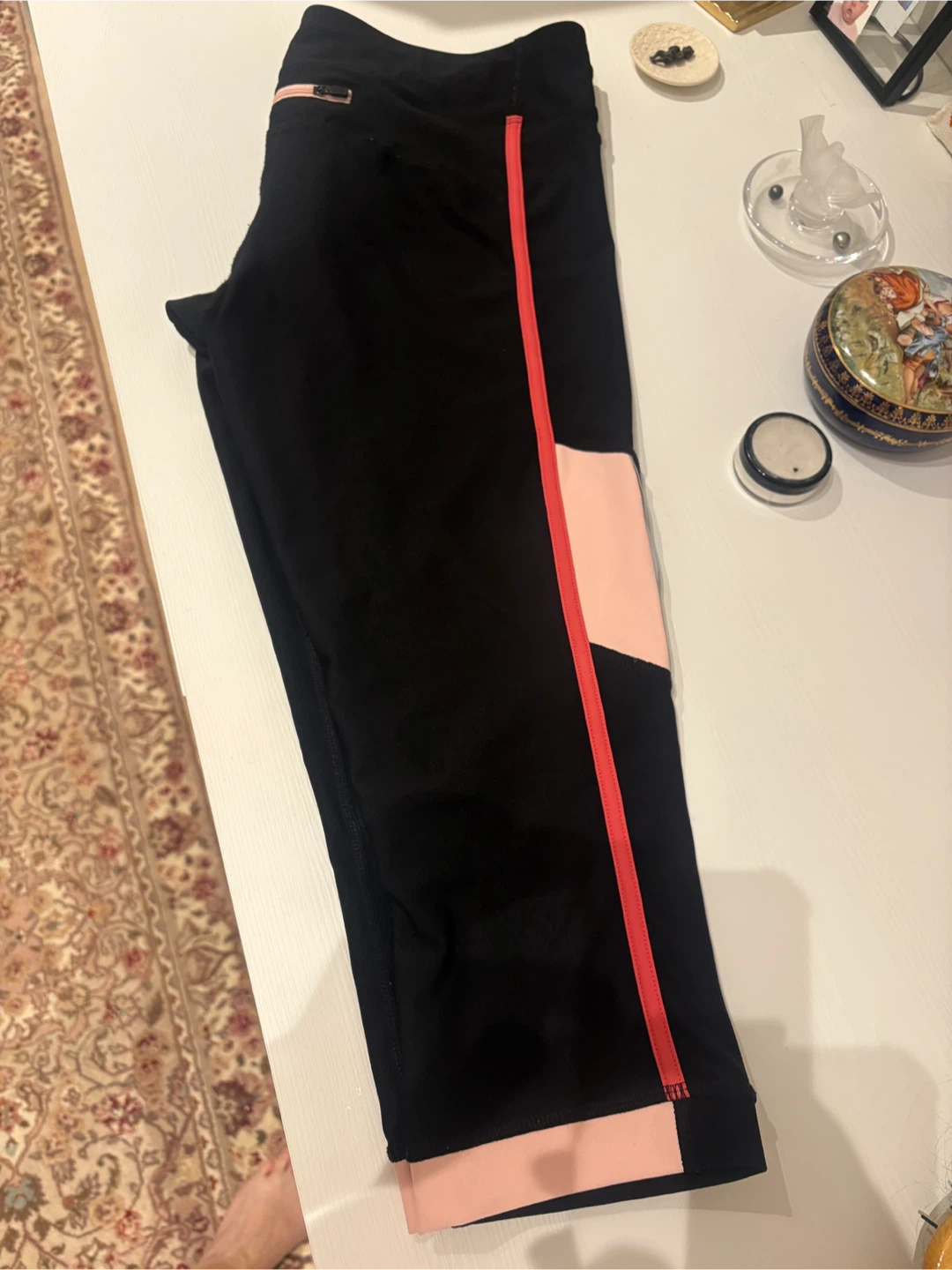 Black Cropped Leggings with Pink Accents