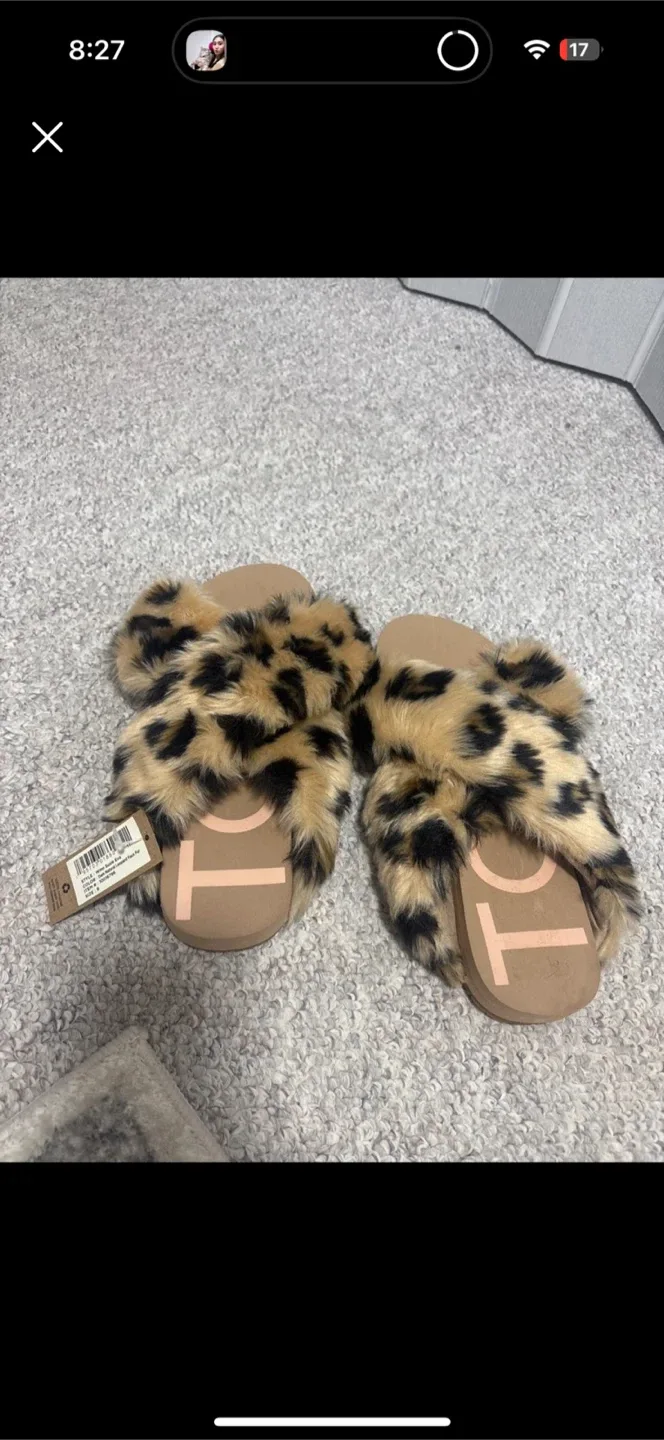 TOMS Women's Willow Faux Fur Leopard Slides - Size 8