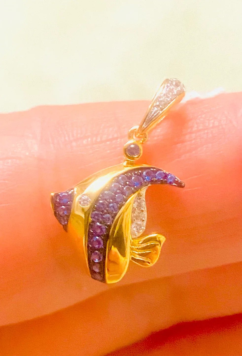 Gold Fish Pendant with Gemstones