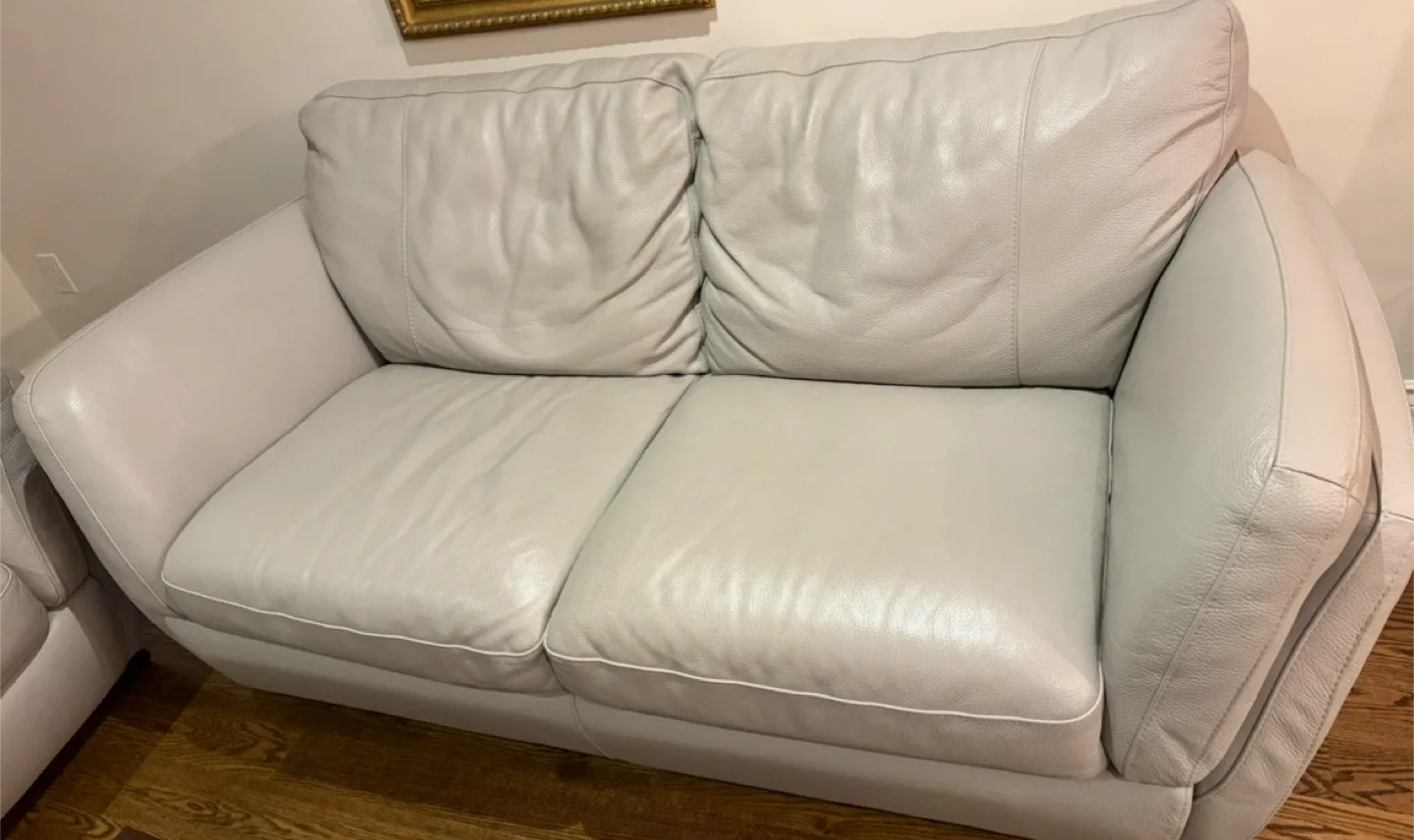 Light Grey Two-Seat Italian Leather Sofa