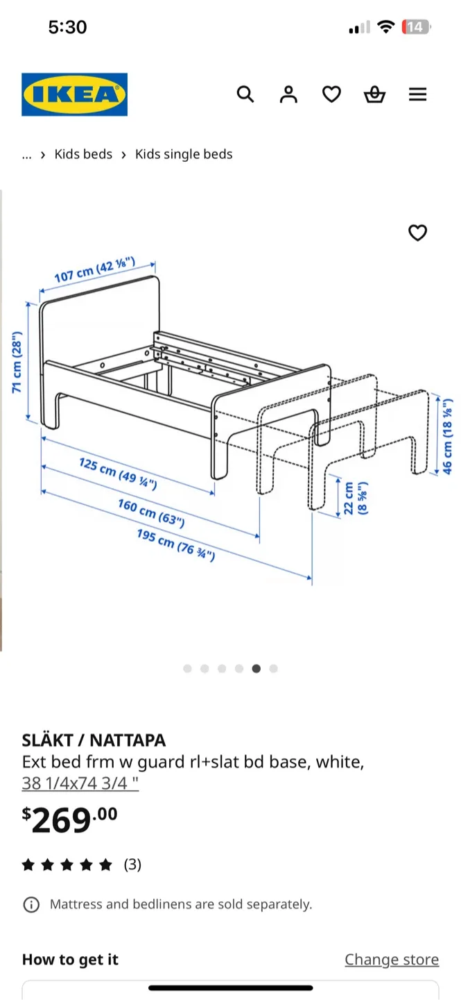 IKEA SLÄKT / NATTAPA Ext bed frm W guard rl+slat bd base, white. image indicator(9)