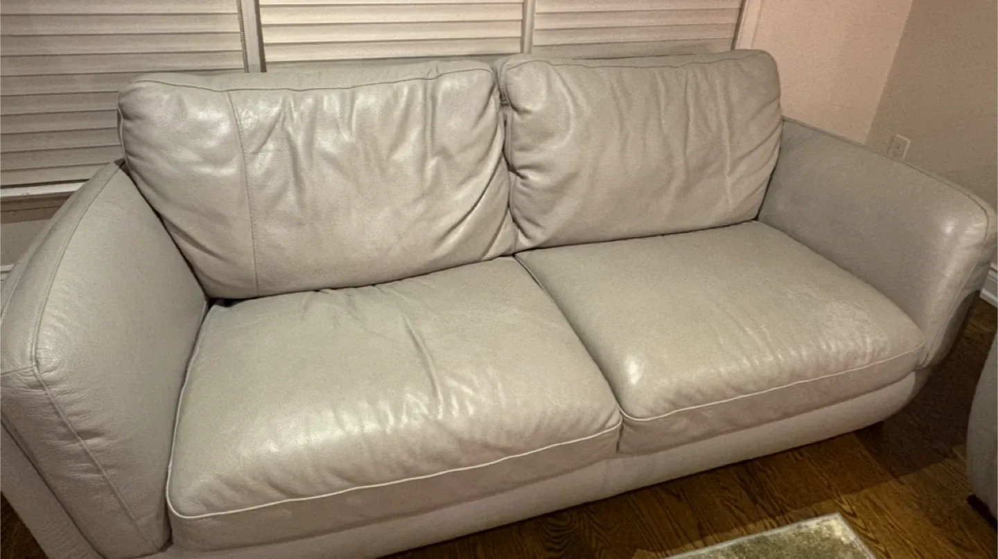 Italian Leather Loveseat - Light Grey
