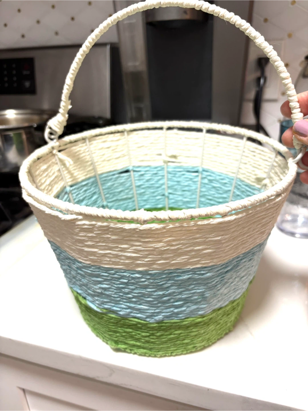 Striped Decorative Basket - Green, Blue, White - photo 2