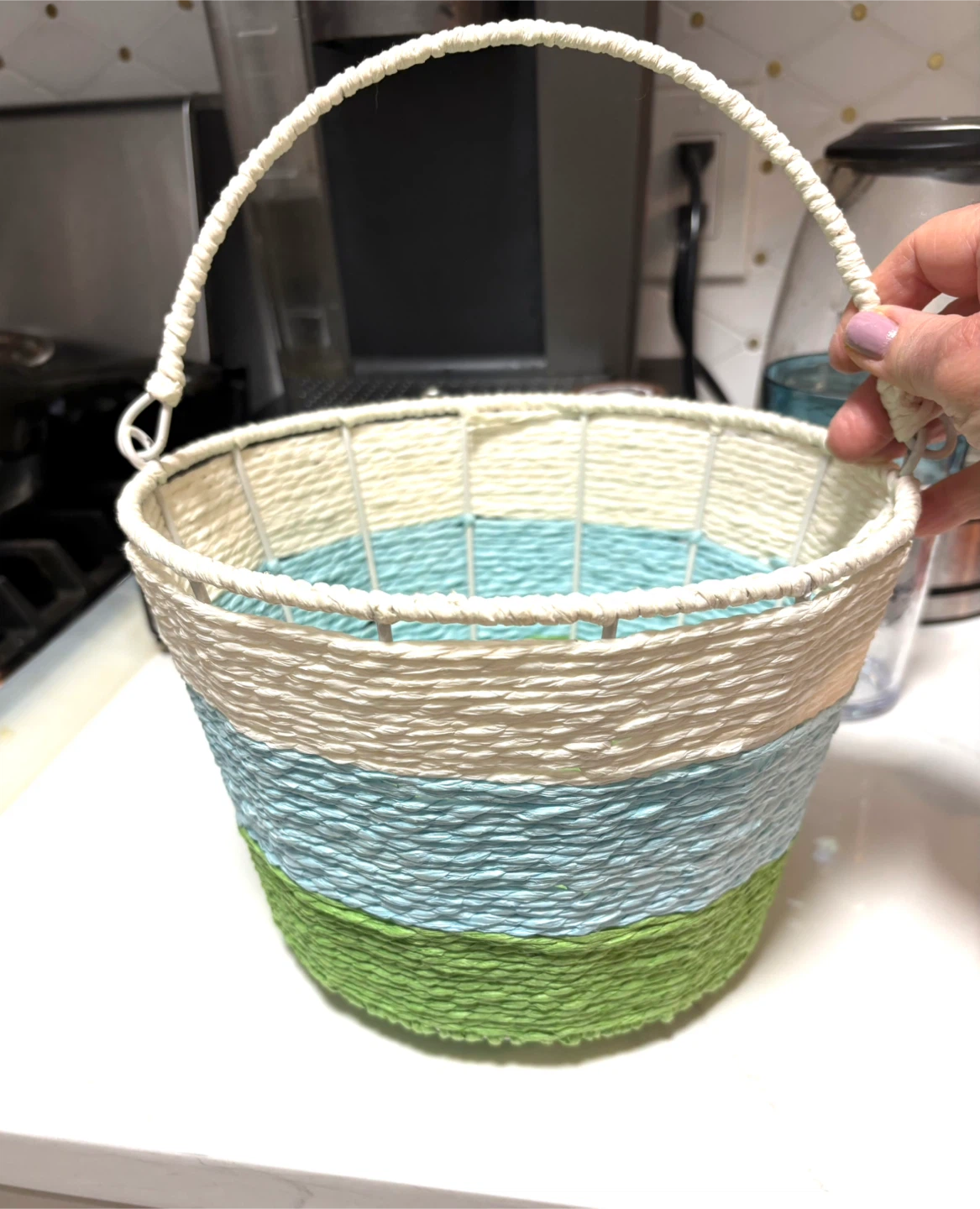Striped Decorative Basket - Green, Blue, White
