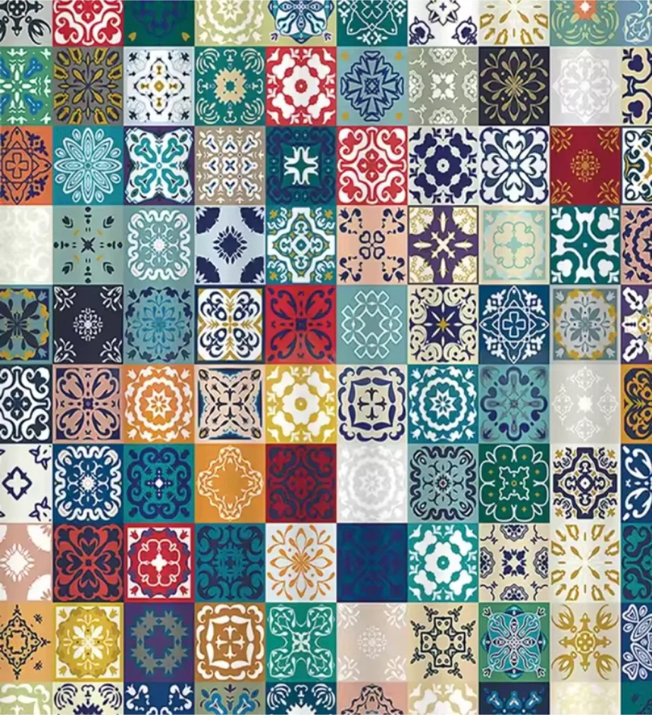 Bohemian tile-pattern wall tapestry