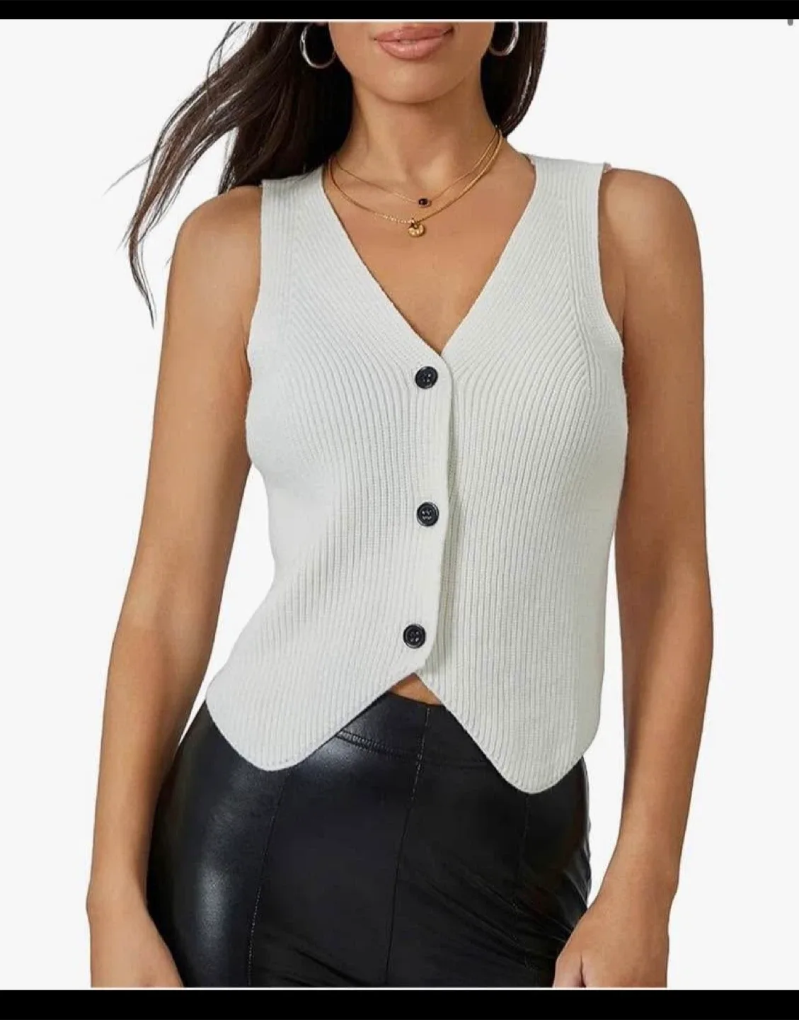 Vest Tops Sleeveless V Neck Button Knit Sweater
