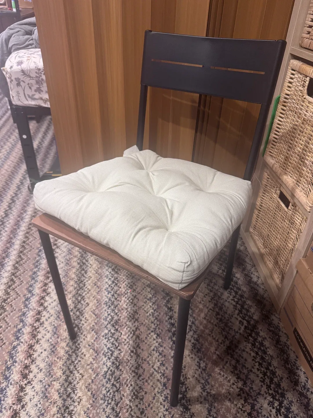 IKEA Black Metal Chair with White Cushion