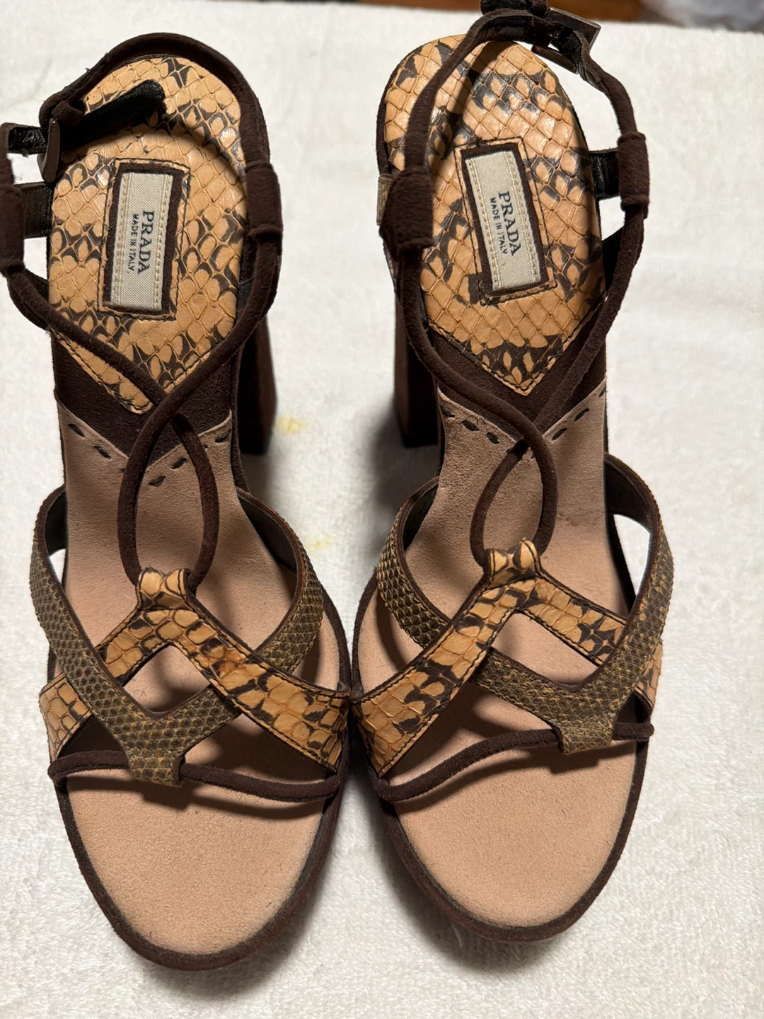 Prada Brown size 7 Snakeskin Platform Heels