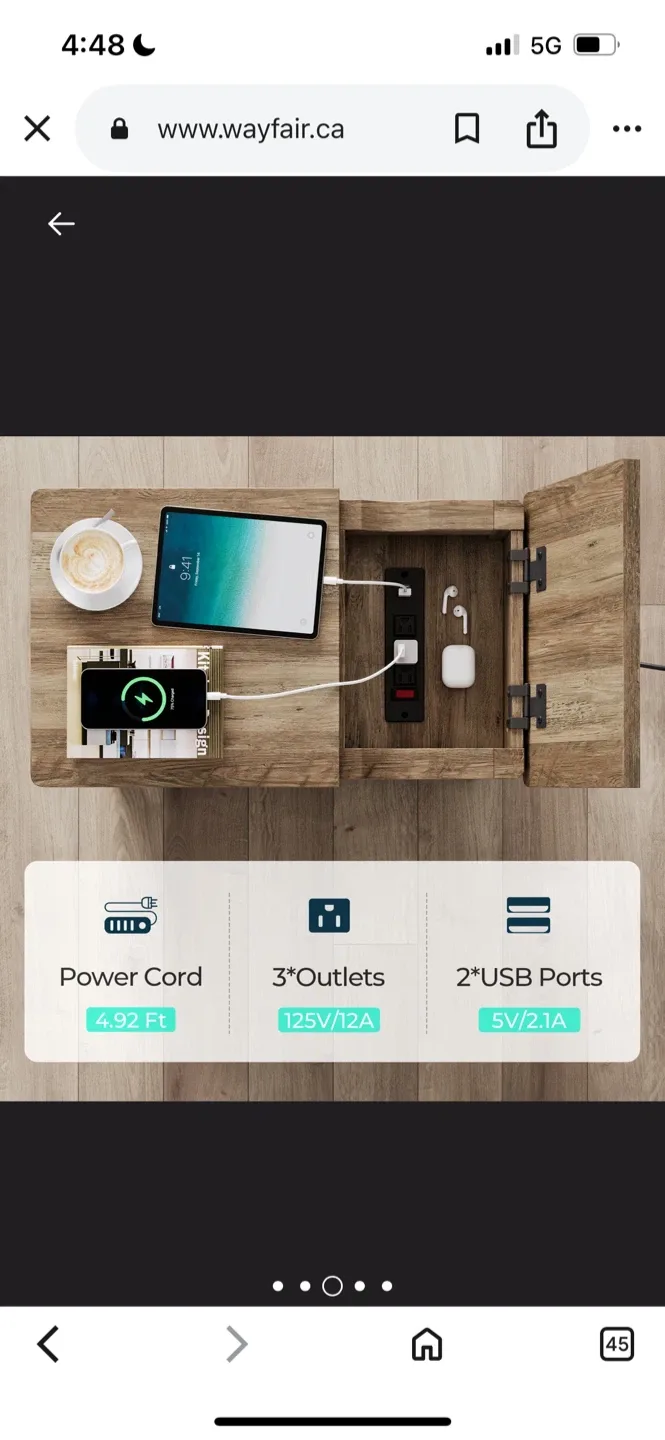 New Aneshia end table with storage and charging station image indicator(8)