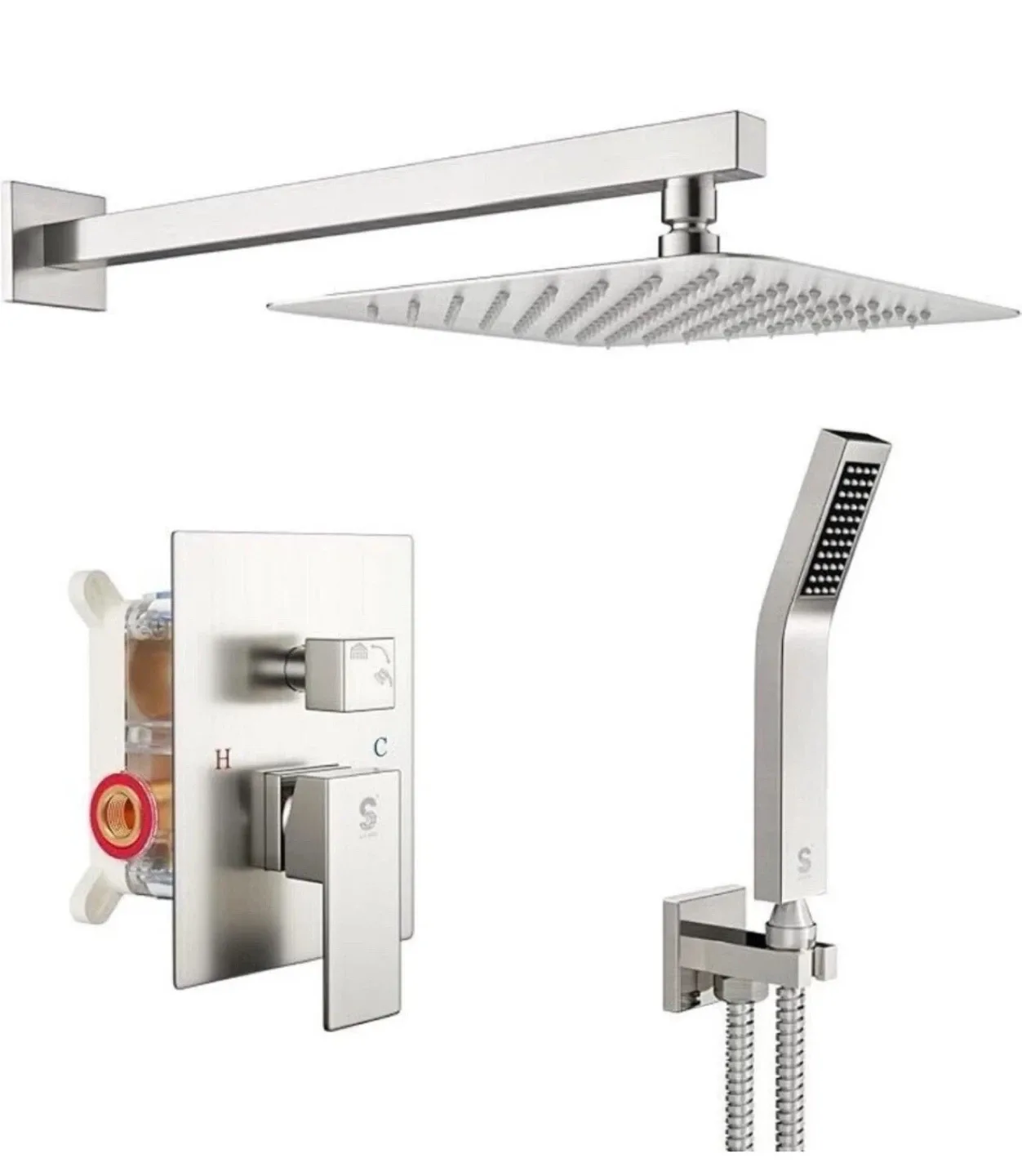 Brushed Nickel Shower System w Rainfall Shower Head, Handheld