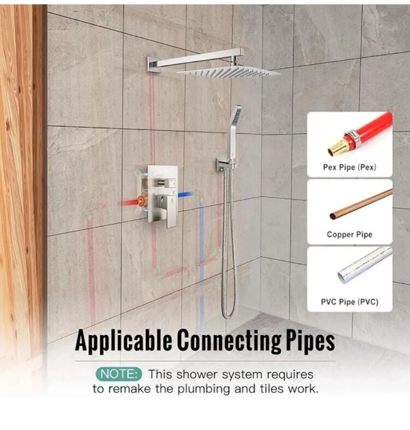 Brushed Nickel Shower System w Rainfall Shower Head, Handheld image indicator(3)