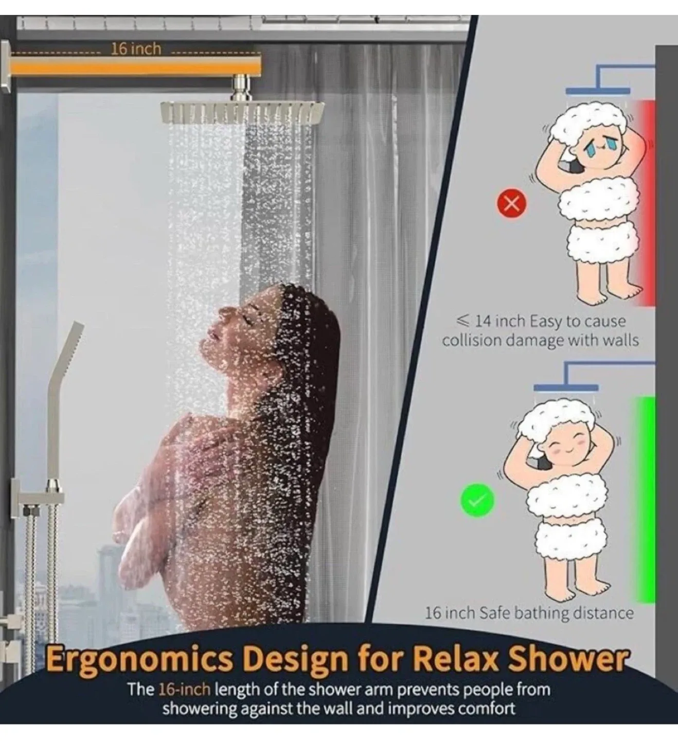 Brushed Nickel Shower System w Rainfall Shower Head, Handheld image indicator(2)