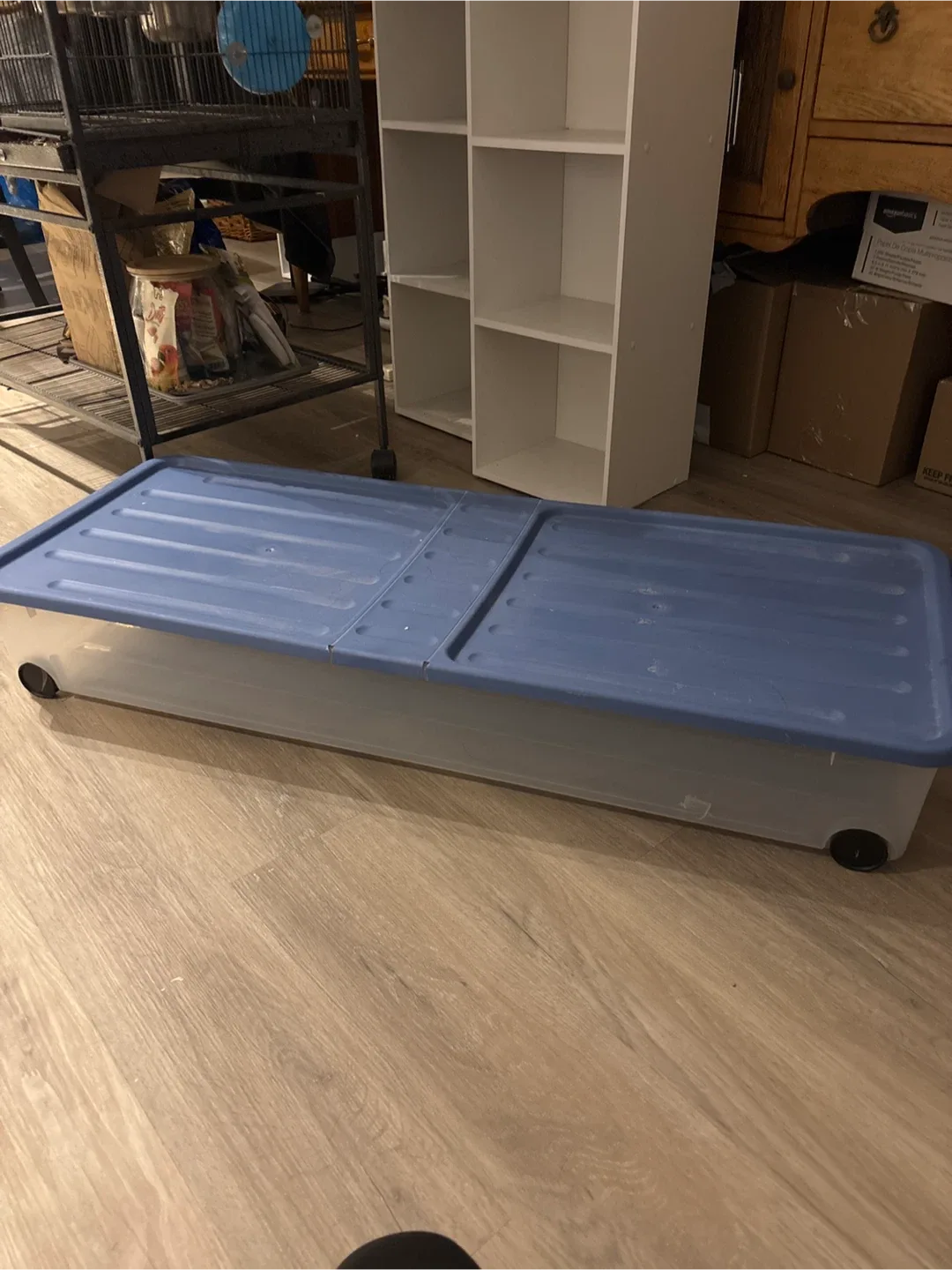 Blue Under Bed Storage Container with Wheels