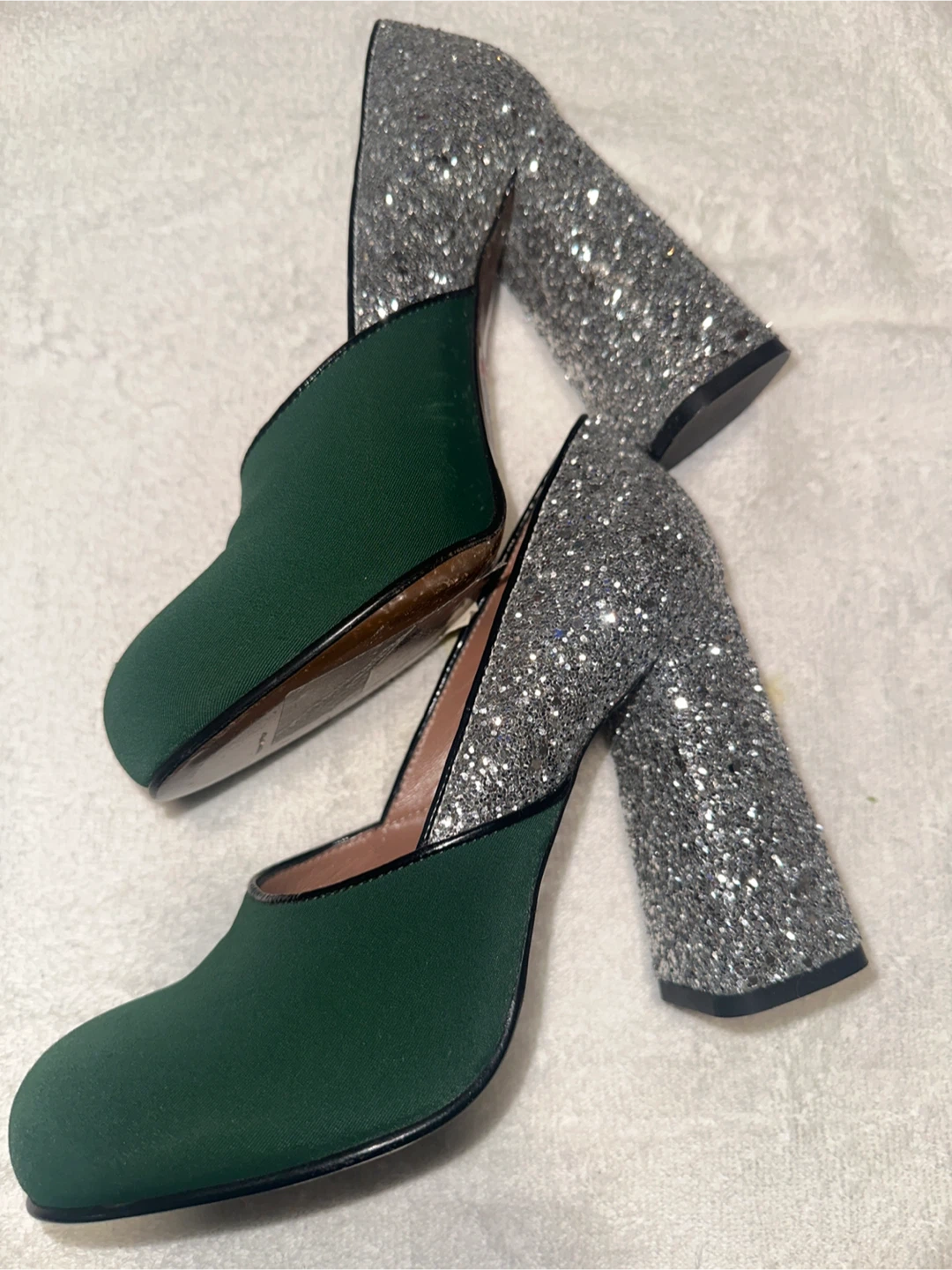 Marni Green & Silver Glitter Heels - Size 37