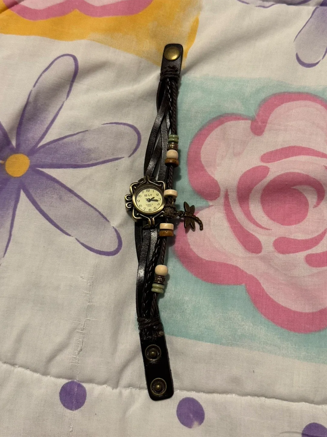 Braided Leather Watch with Dragonfly Charm