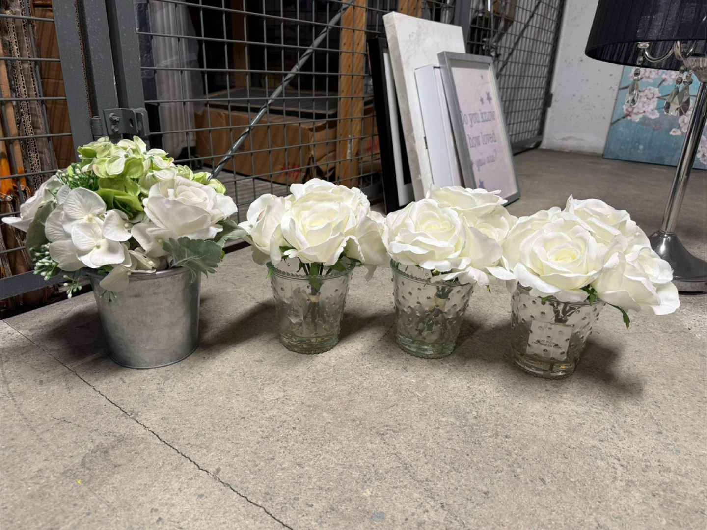 Artificial White Rose Floral Arrangement